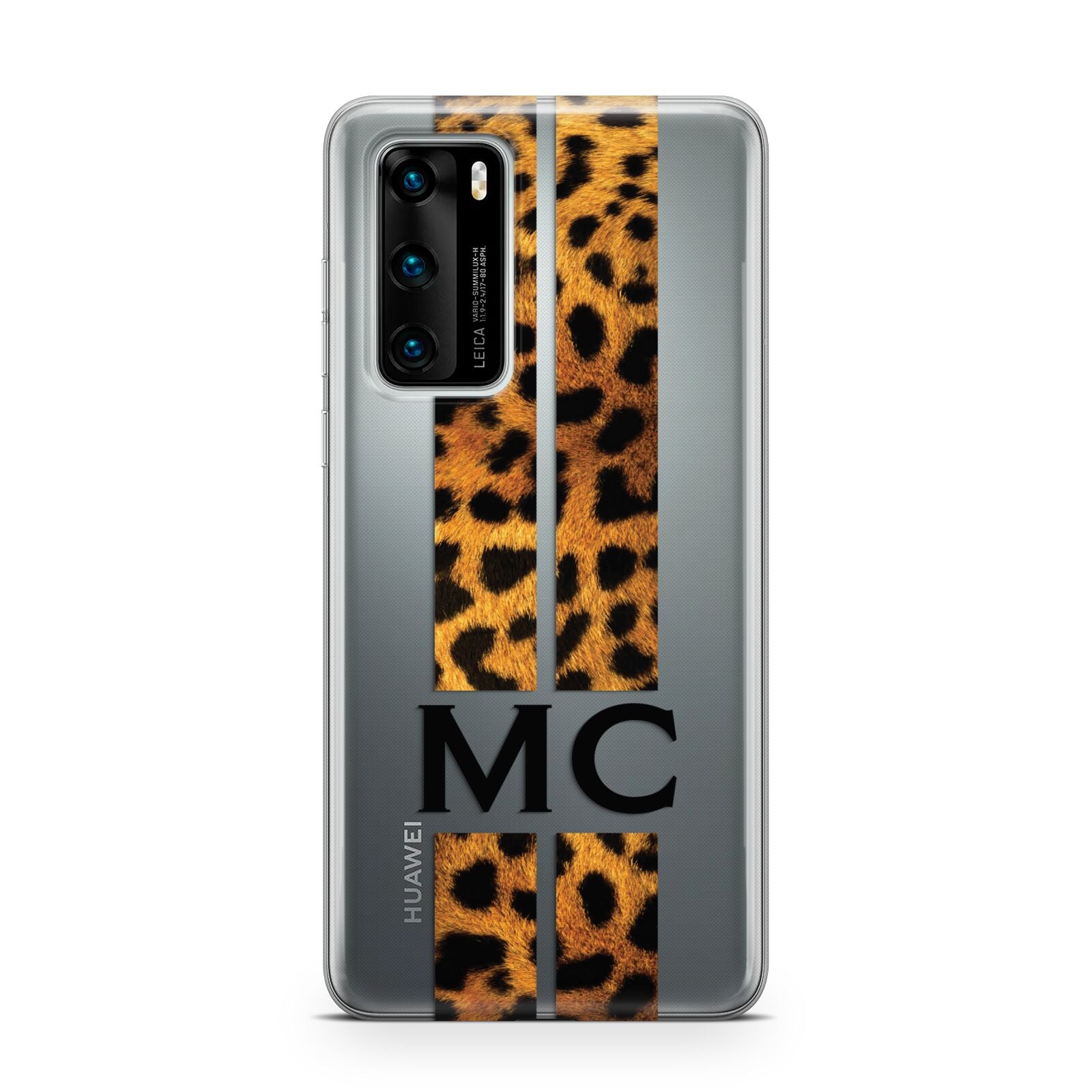 Personalised Leopard Print Stripes Initials Huawei P40 Phone Case