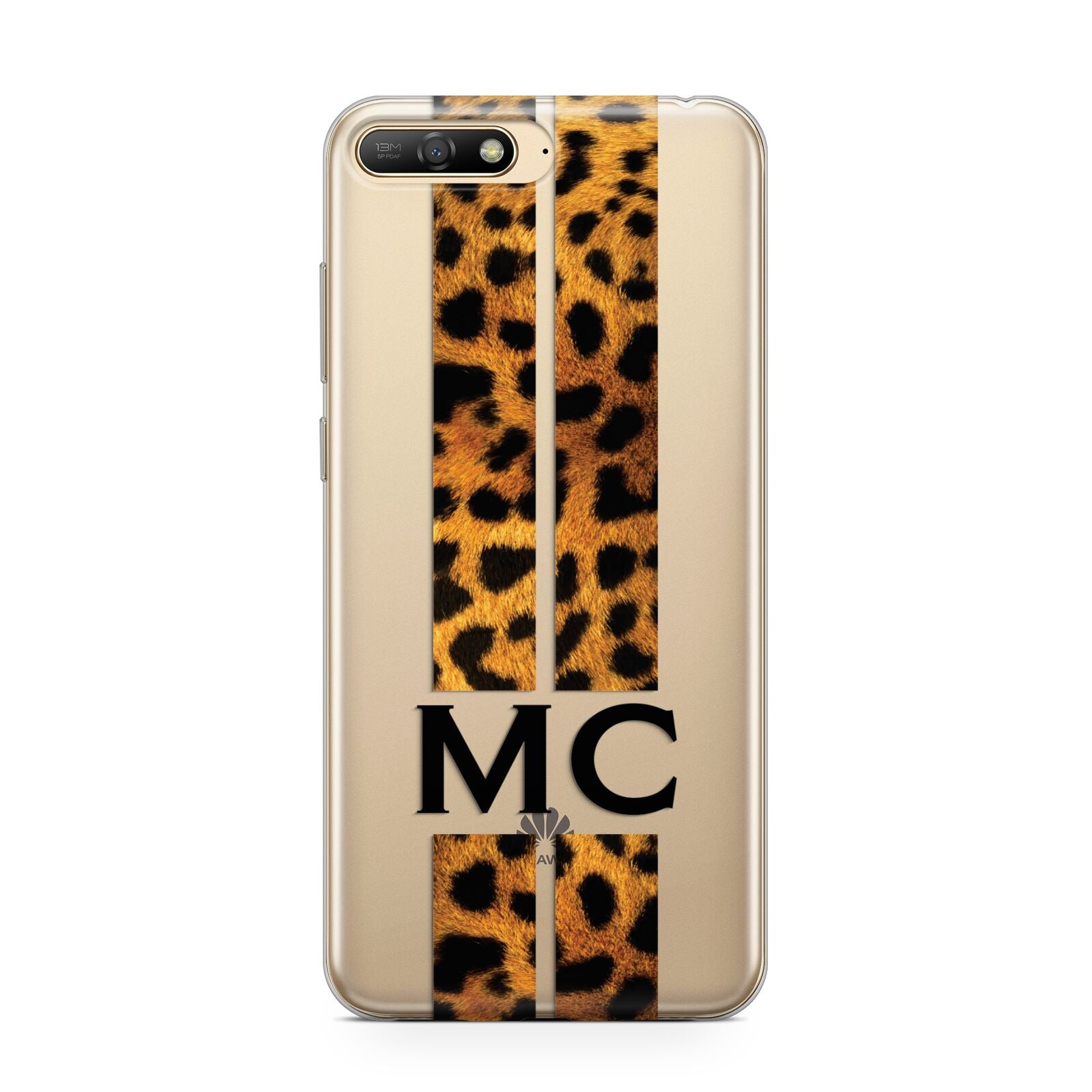 Personalised Leopard Print Stripes Initials Huawei Y6 2018