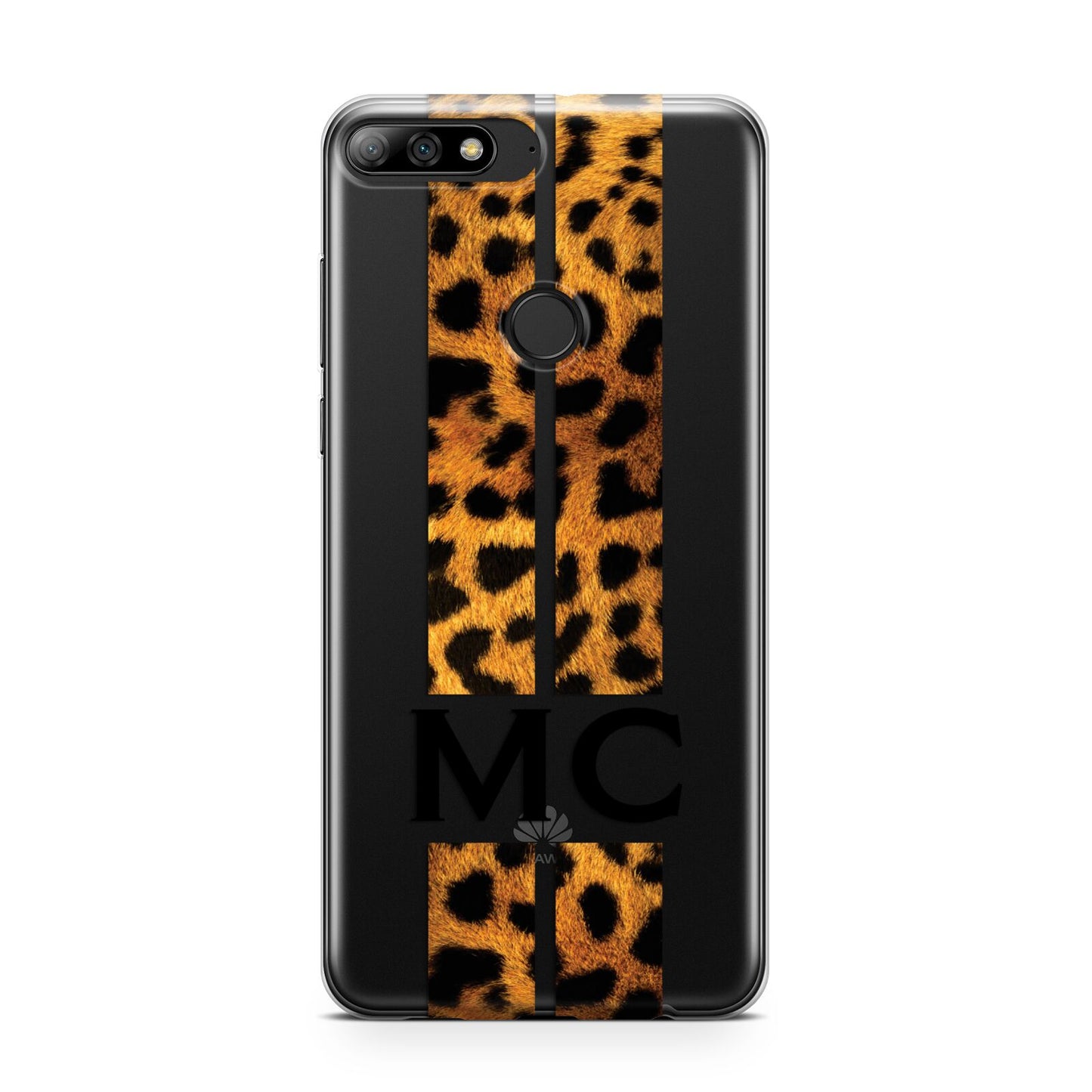 Personalised Leopard Print Stripes Initials Huawei Y7 2018