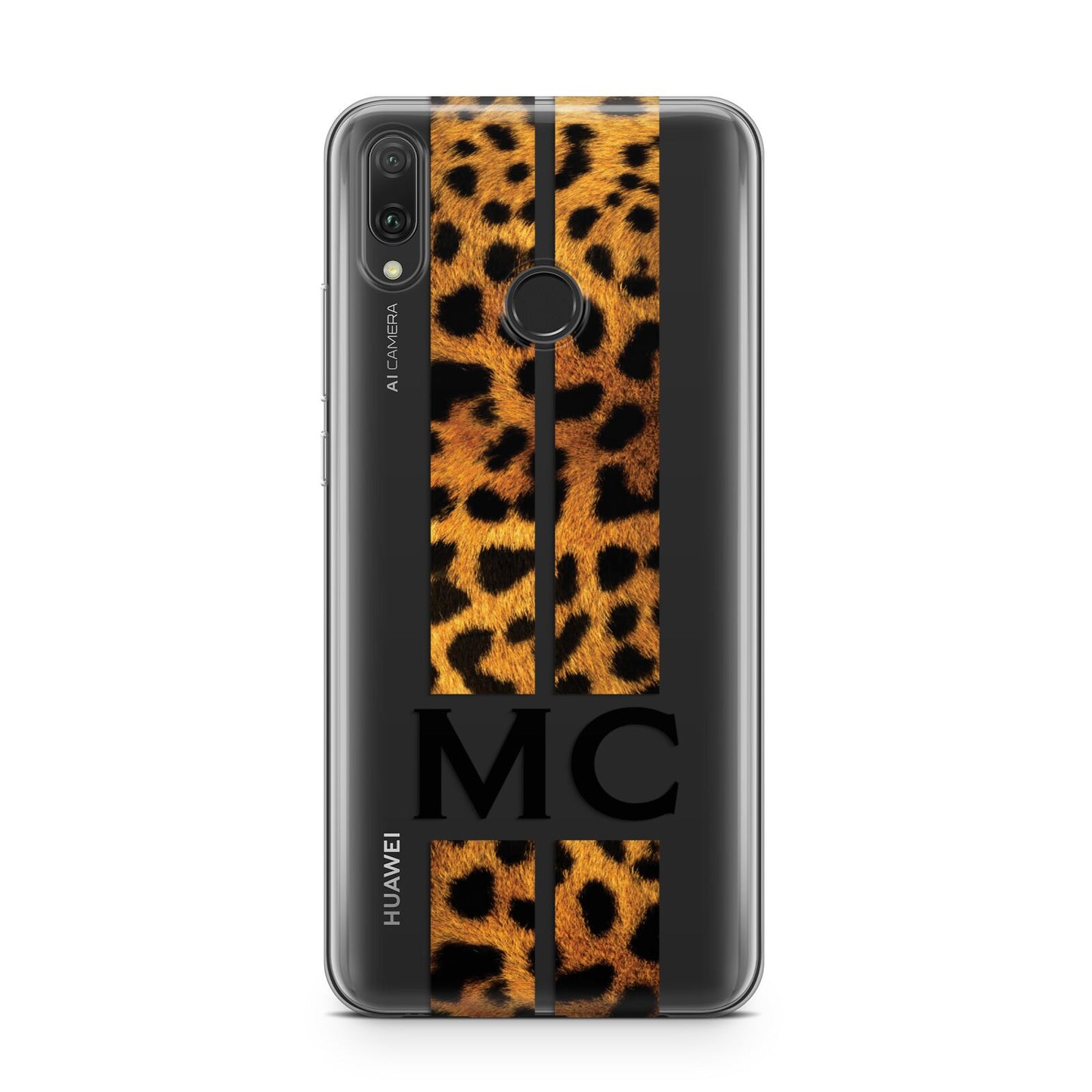 Personalised Leopard Print Stripes Initials Huawei Y9 2019