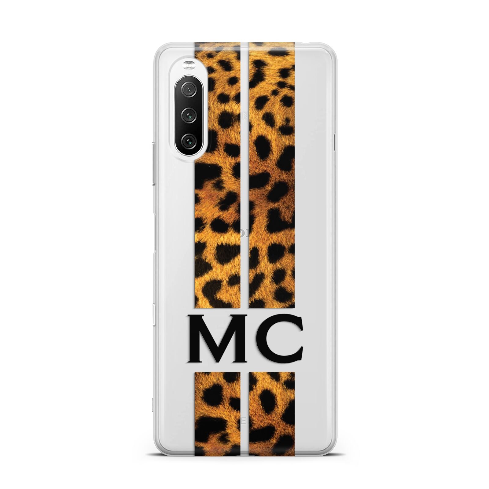 Personalised Leopard Print Stripes Initials Sony Xperia 10 III Case