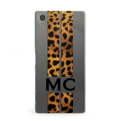 Personalised Leopard Print Stripes Initials Sony Xperia Case