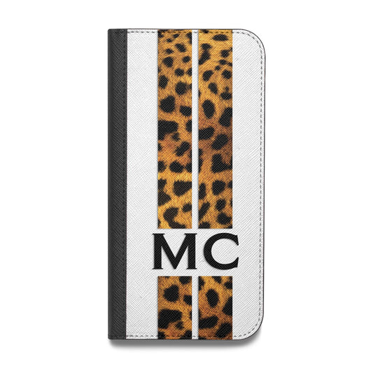 Personalised Leopard Print Stripes Initials Vegan Leather Flip Samsung Case