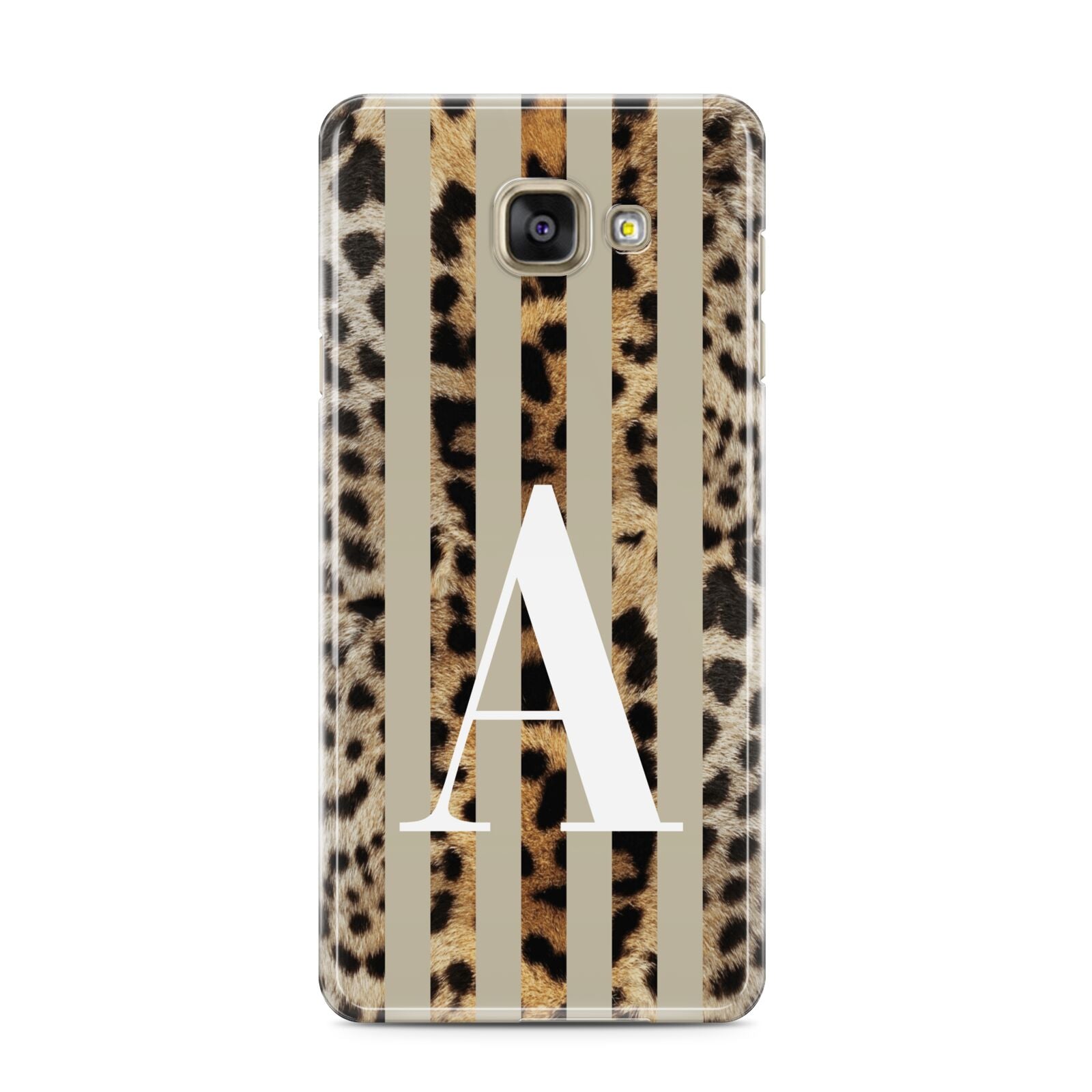 Personalised Leopard Stripes Samsung Galaxy A3 2016 Case on gold phone