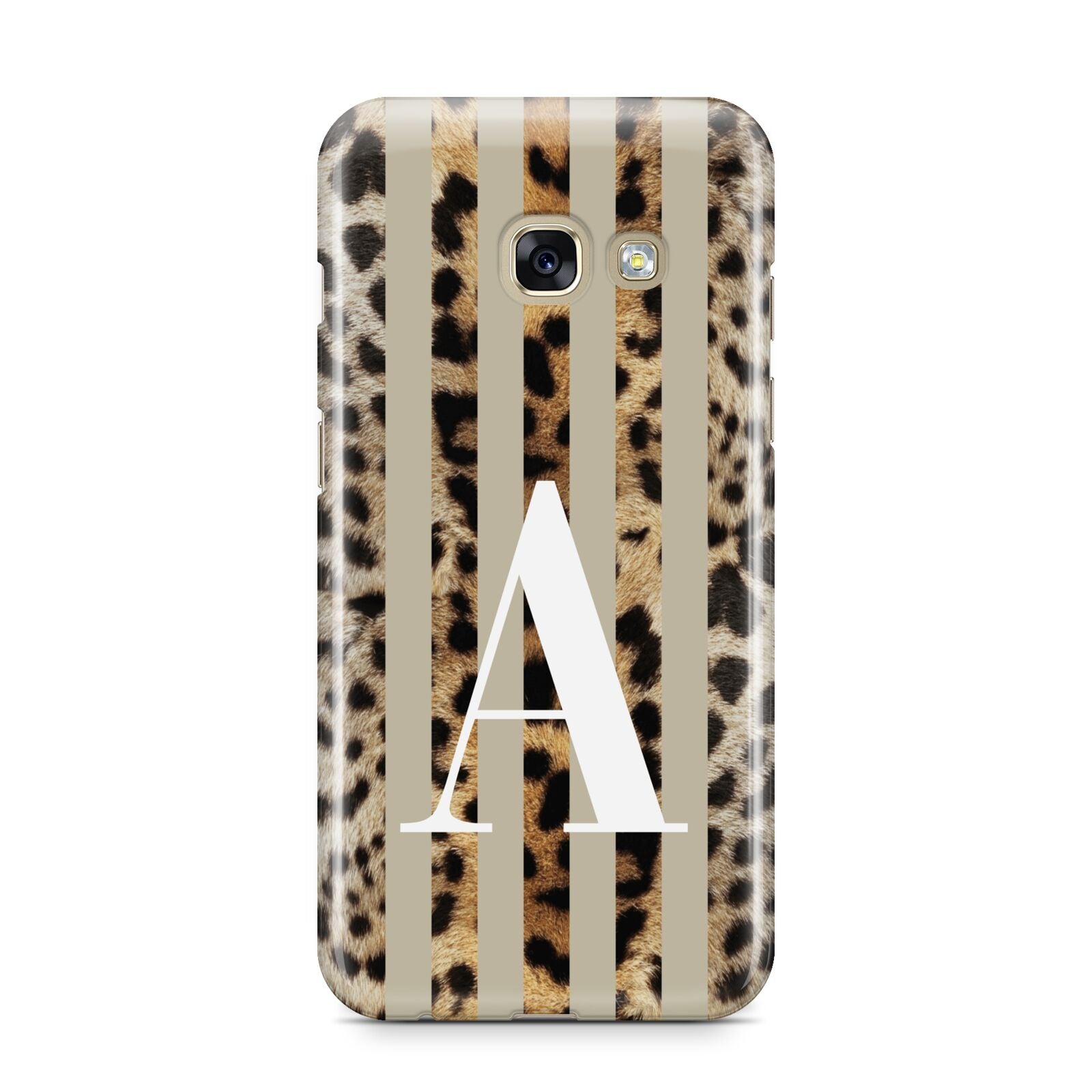 Personalised Leopard Stripes Samsung Galaxy A3 2017 Case on gold phone