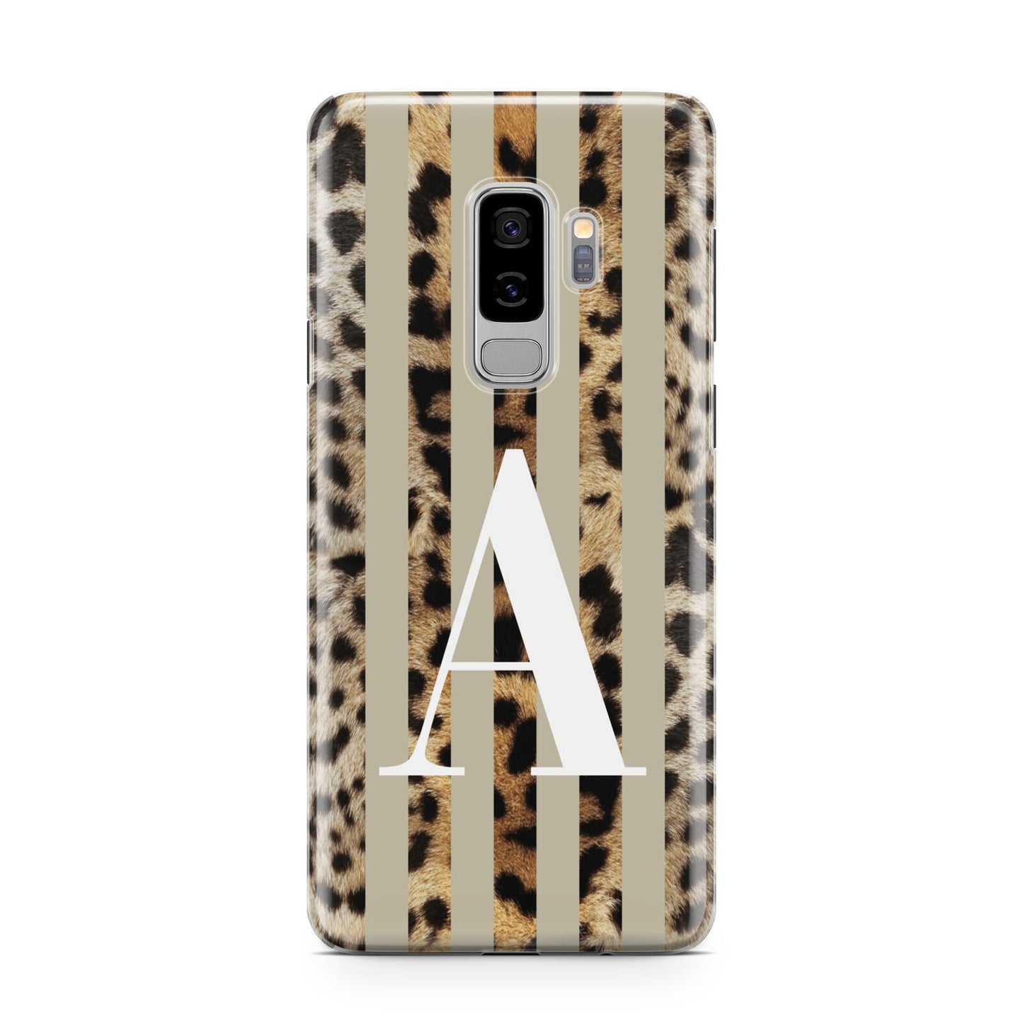 Personalised Leopard Stripes Samsung Galaxy S9 Plus Case on Silver phone