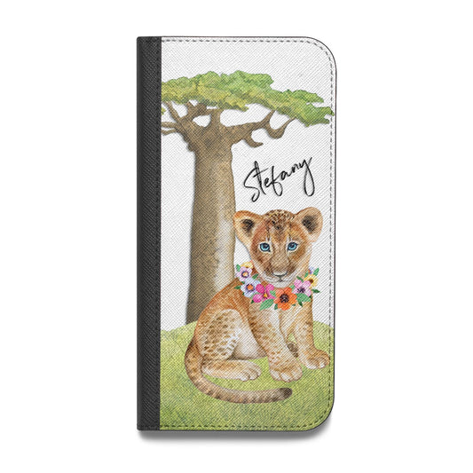 Personalised Lion Cub Vegan Leather Flip iPhone Case