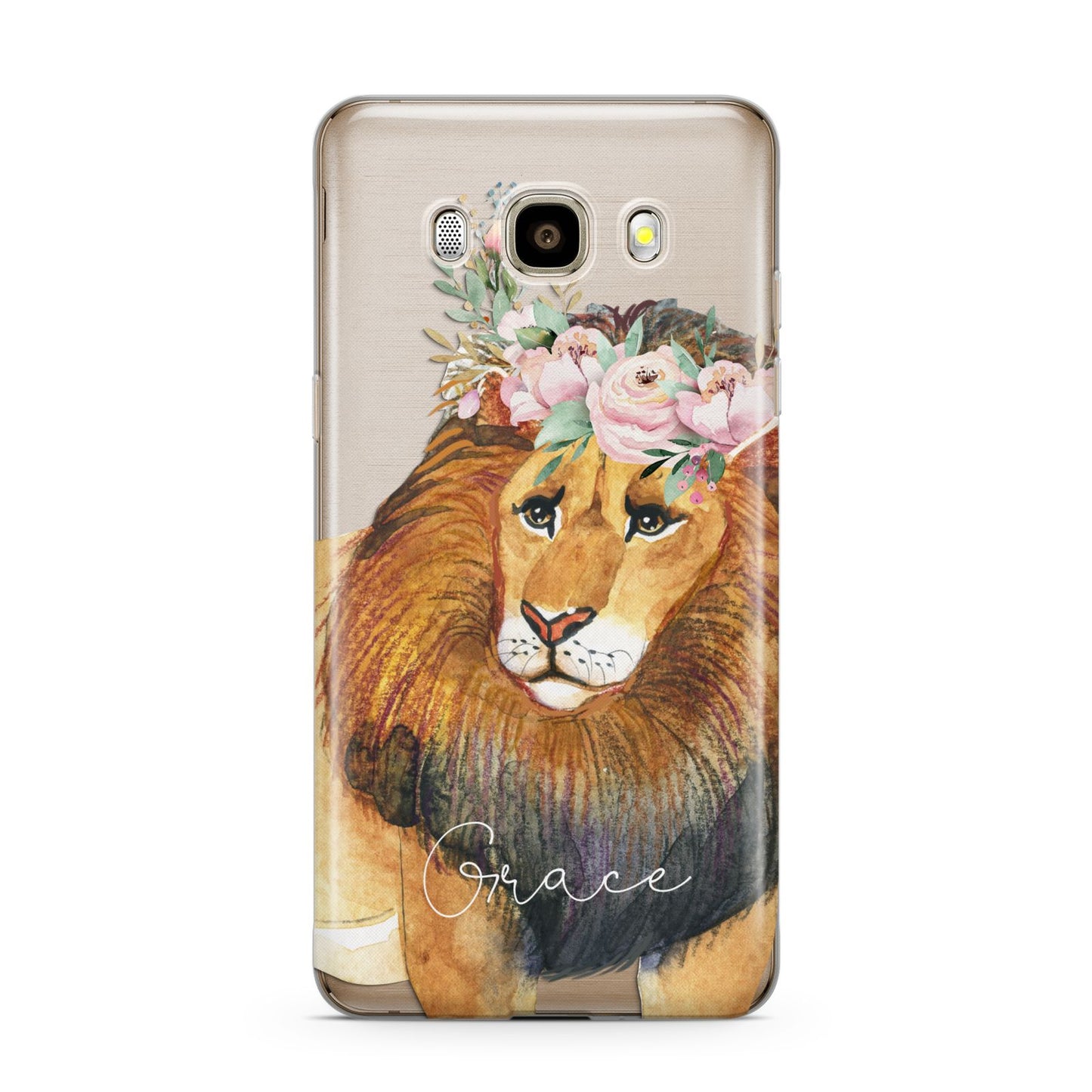 Personalised Lion Samsung Galaxy J7 2016 Case on gold phone