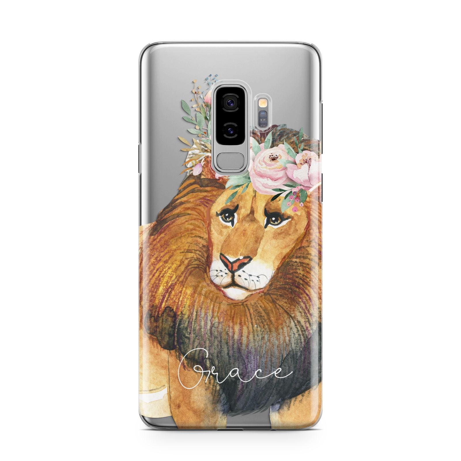 Personalised Lion Samsung Galaxy S9 Plus Case on Silver phone