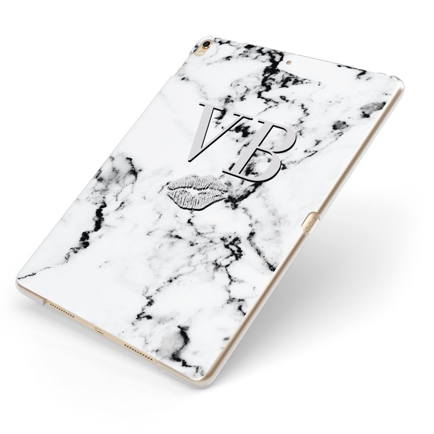 Personalised Lips Kiss Marble Initialed Apple iPad Case on Gold iPad Side View