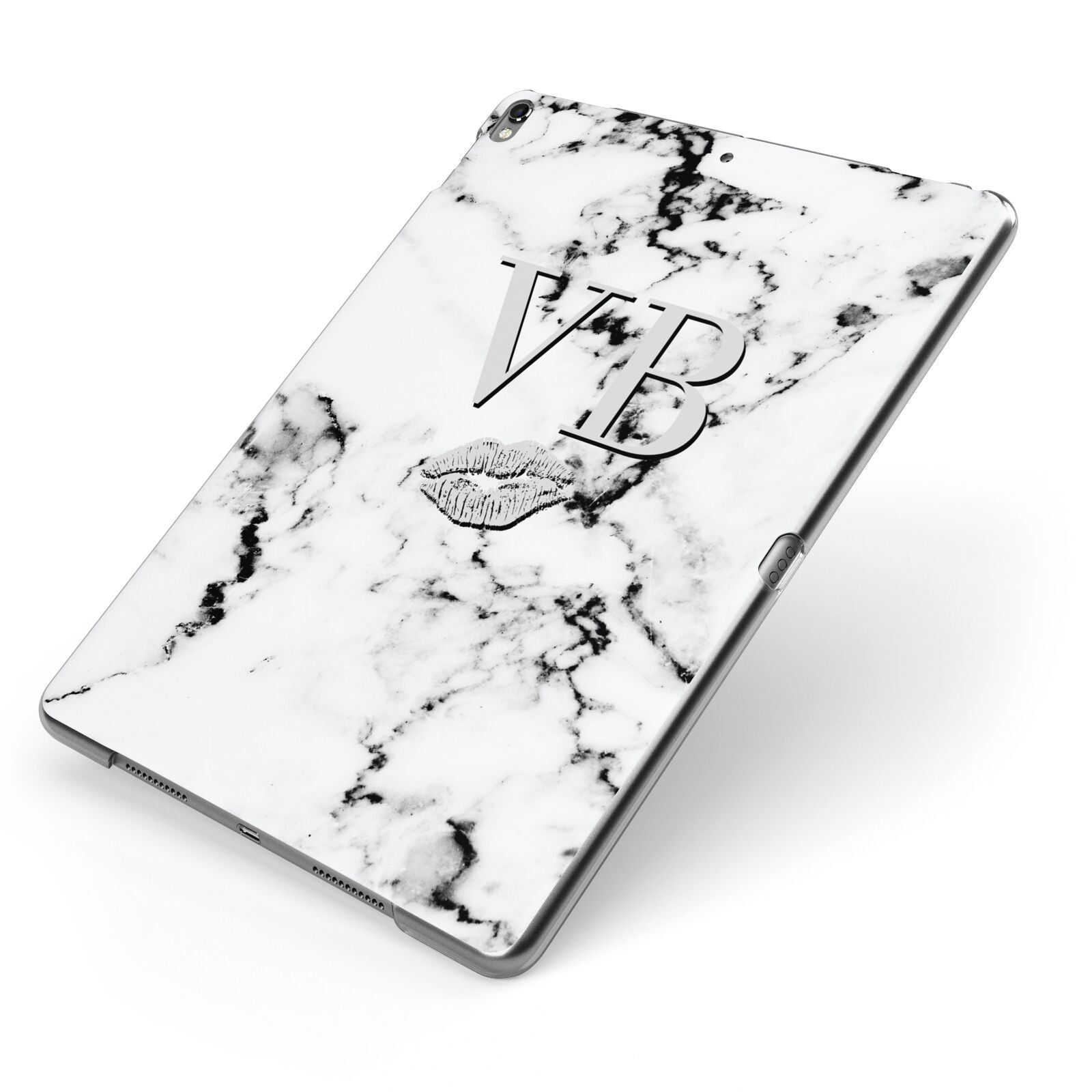 Personalised Lips Kiss Marble Initialed Apple iPad Case on Grey iPad Side View