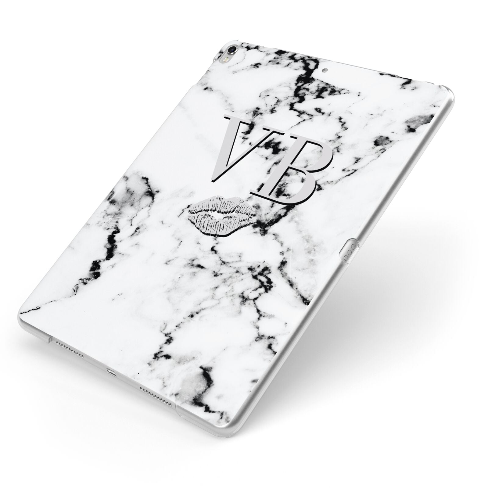 Personalised Lips Kiss Marble Initialed Apple iPad Case on Silver iPad Side View