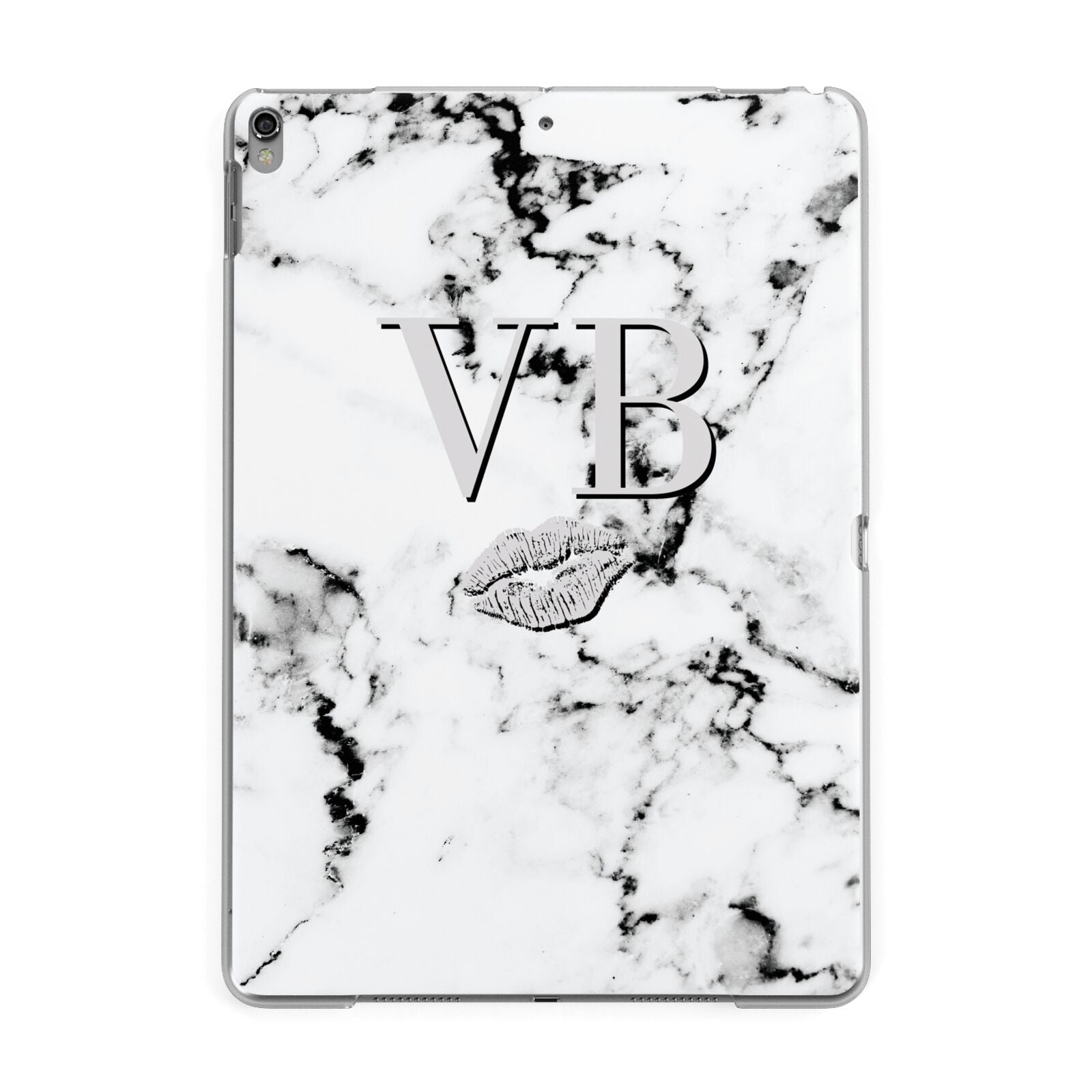 Personalised Lips Kiss Marble Initialed Apple iPad Grey Case