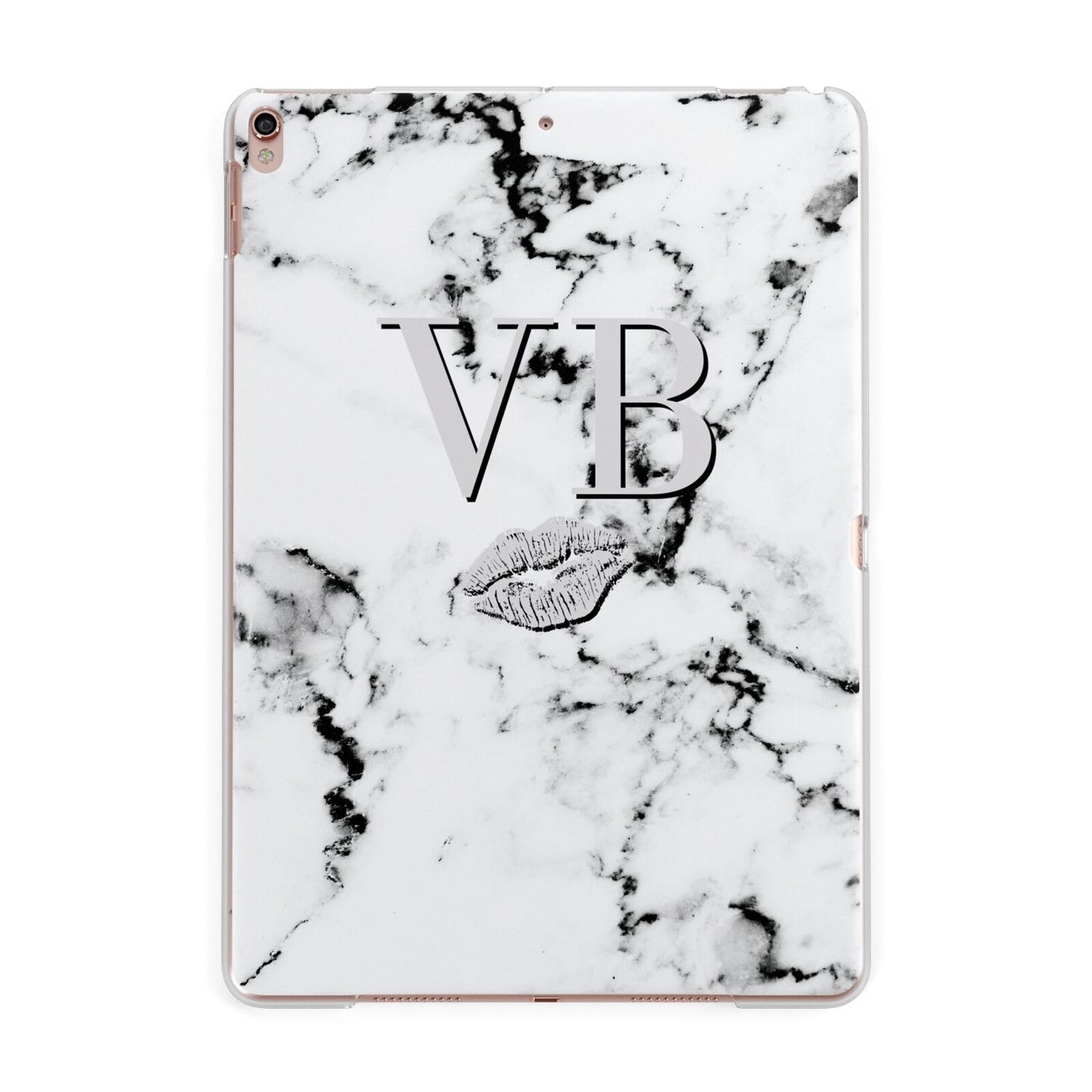 Personalised Lips Kiss Marble Initialed Apple iPad Rose Gold Case