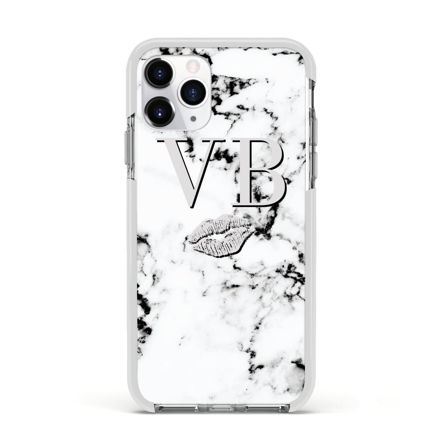 Personalised Lips Kiss Marble Initialed Apple iPhone 11 Pro in Silver with White Impact Case