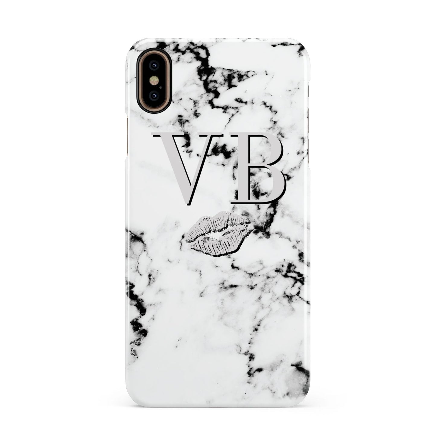 Personalised Lips Kiss Marble Initialed Apple iPhone Xs Max 3D Snap Case