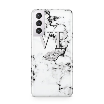 Personalised Lips Kiss Marble Initialed Samsung S21 Case