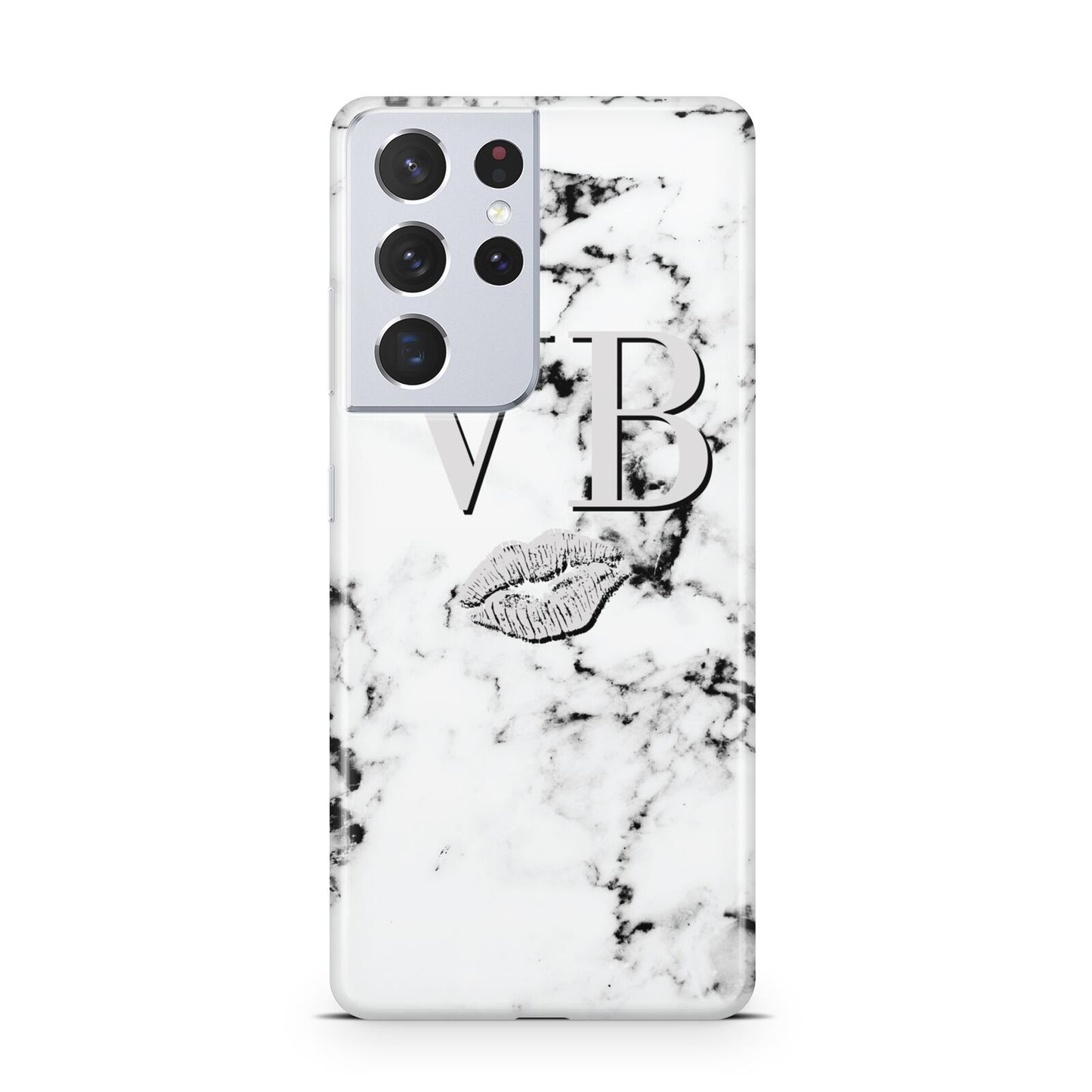 Personalised Lips Kiss Marble Initialed Samsung S21 Ultra Case