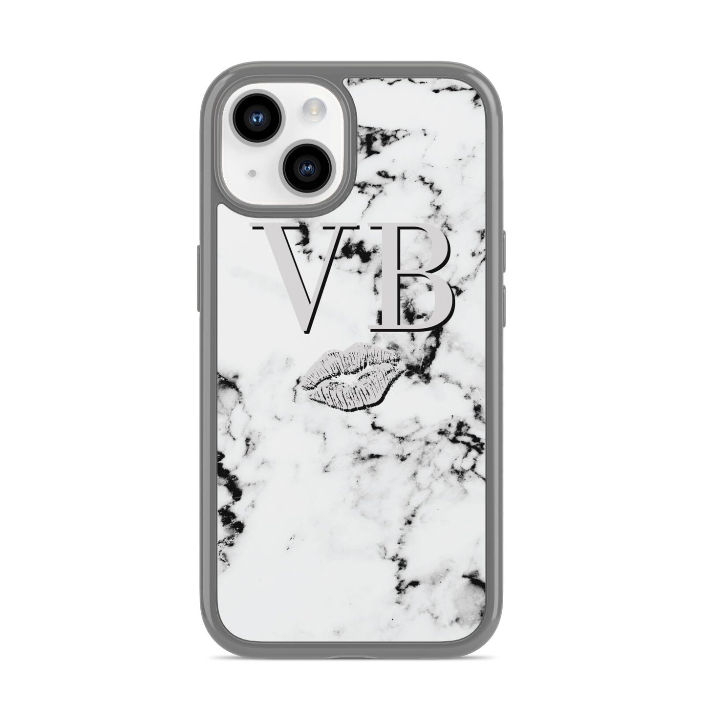 Personalised Lips Kiss Marble Initialed iPhone 14 Clear Tough Case Starlight