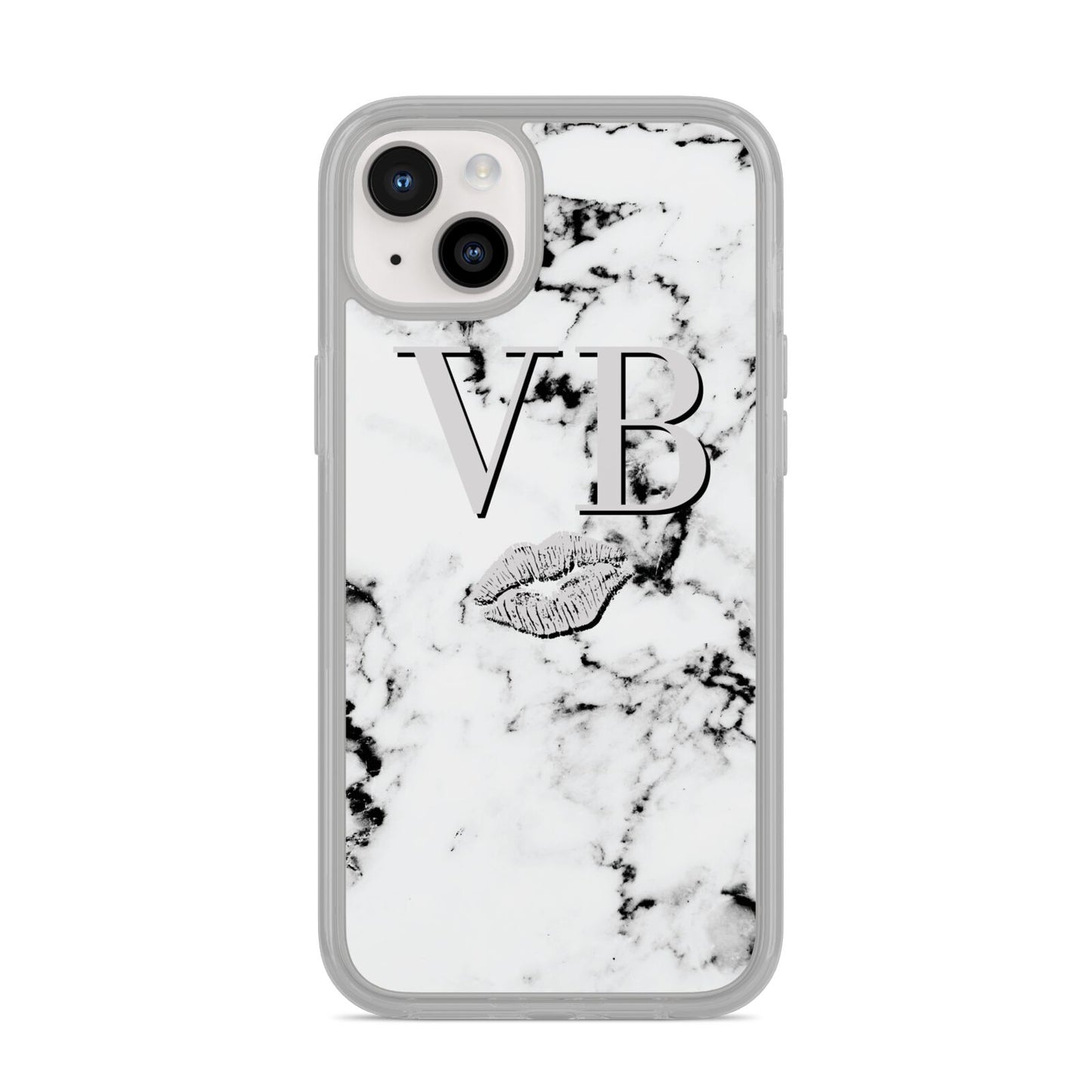 Personalised Lips Kiss Marble Initialed iPhone 14 Plus Clear Tough Case Starlight