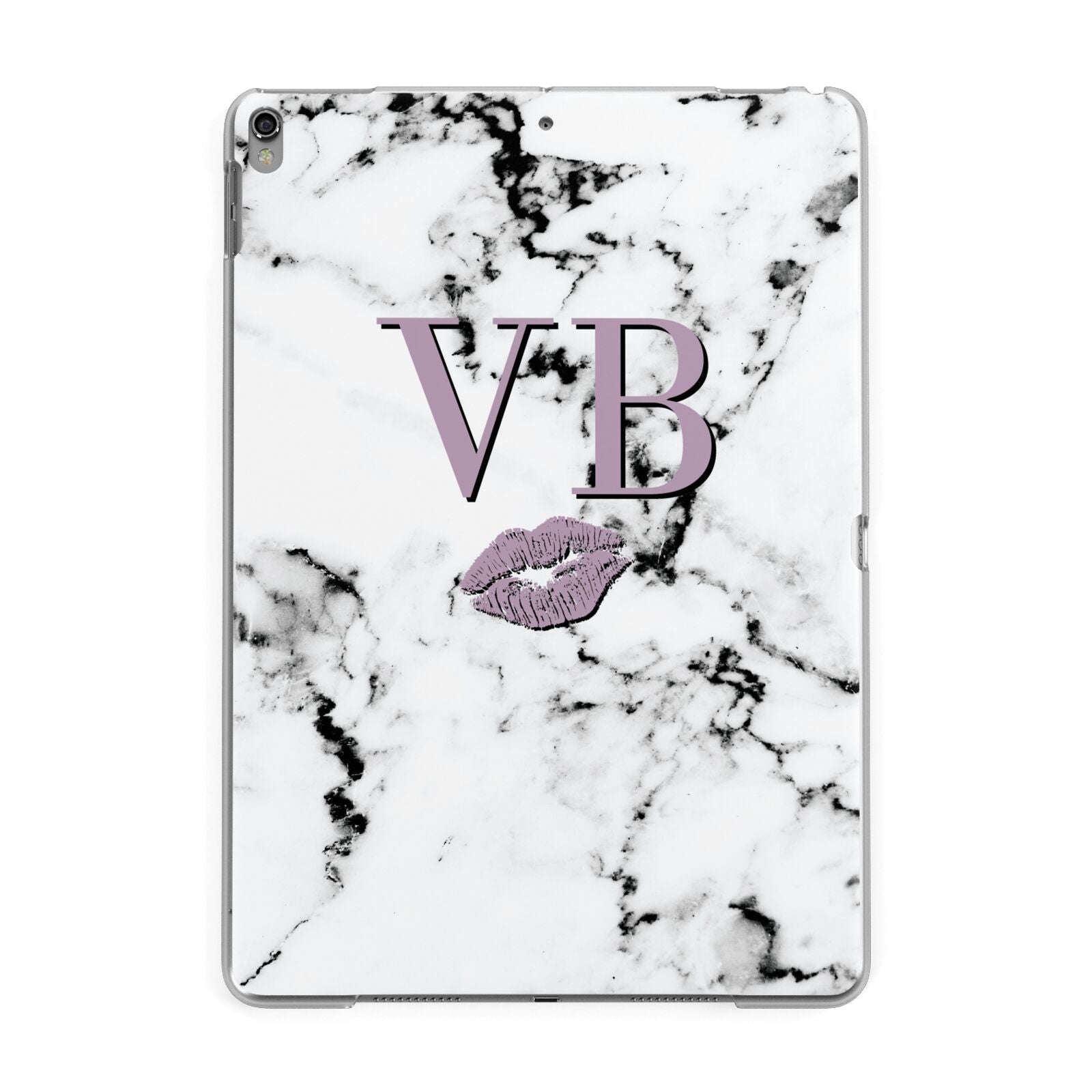 Personalised Lipstick Kiss Initials Marble Apple iPad Grey Case