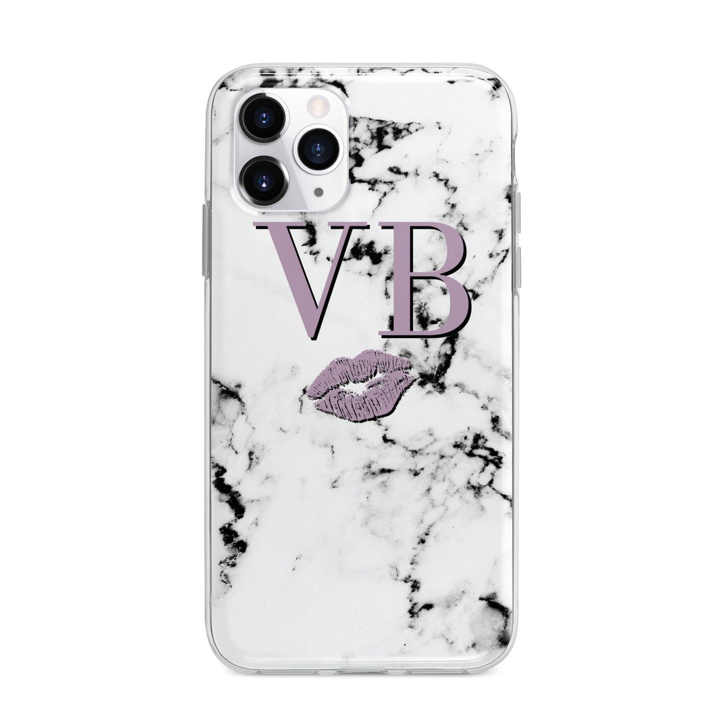 Personalised Lipstick Kiss Initials Marble Apple iPhone 11 Pro Max in Silver with Bumper Case