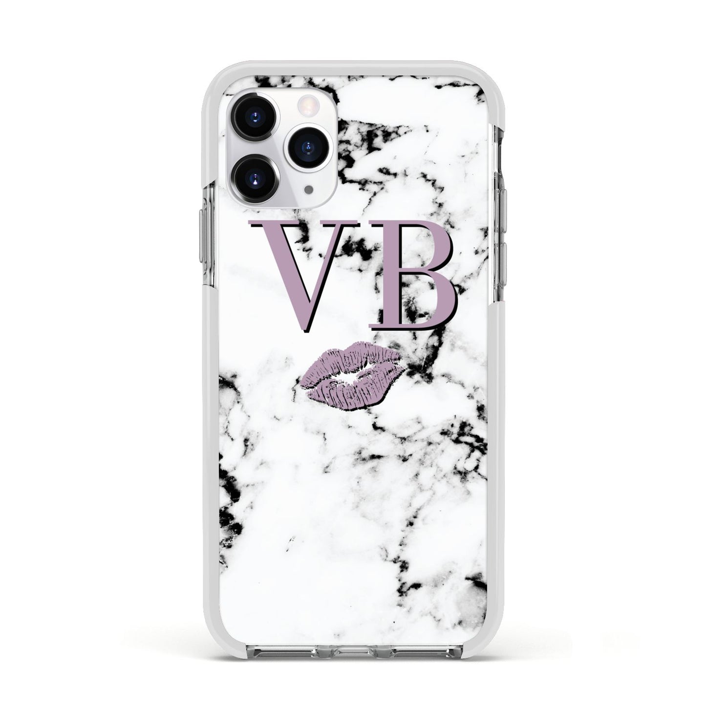 Personalised Lipstick Kiss Initials Marble Apple iPhone 11 Pro in Silver with White Impact Case