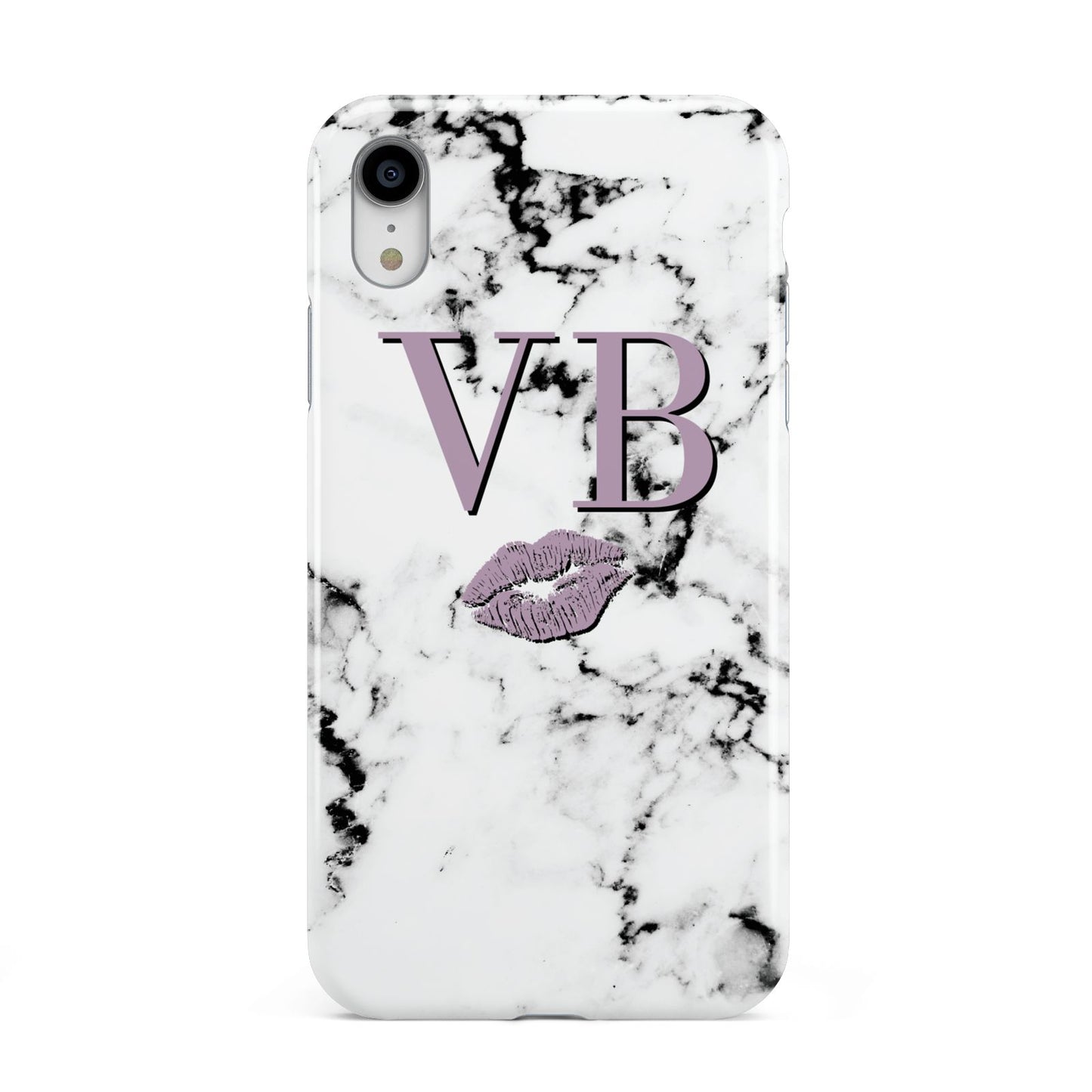 Personalised Lipstick Kiss Initials Marble Apple iPhone XR White 3D Tough Case