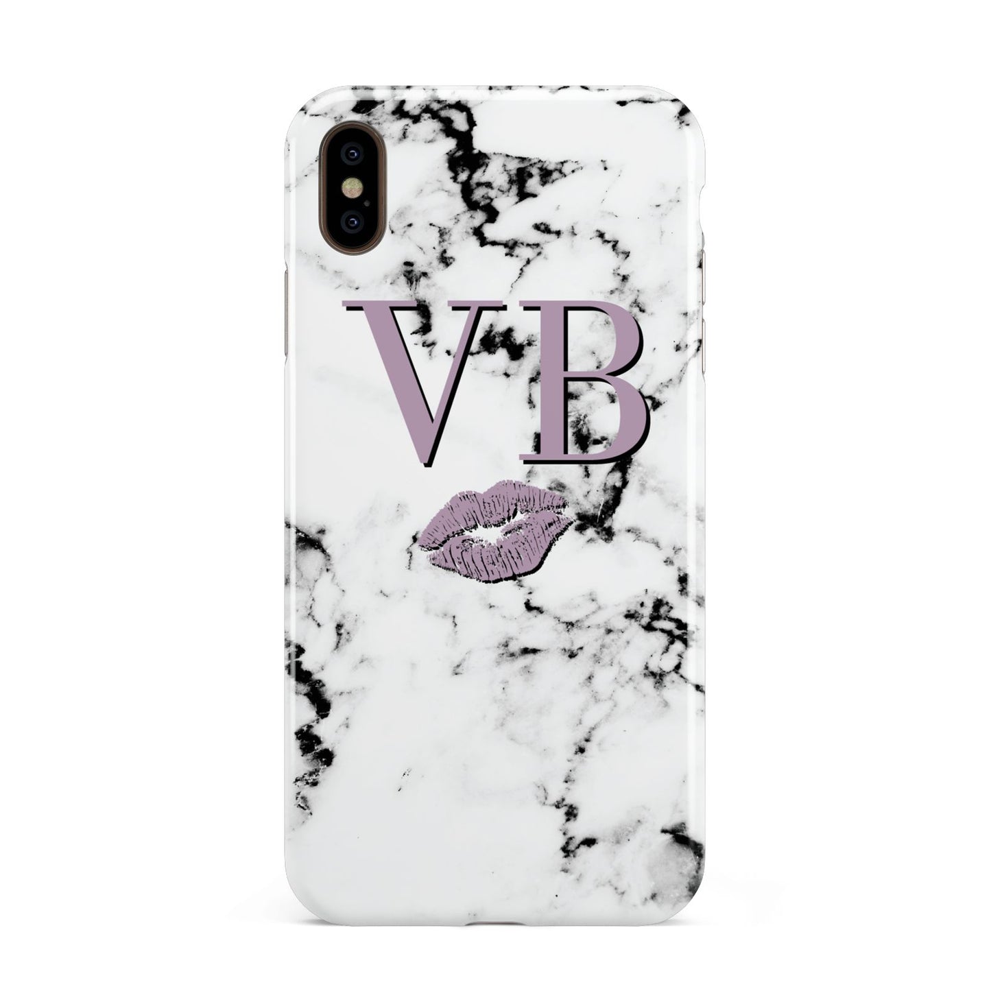 Personalised Lipstick Kiss Initials Marble Apple iPhone Xs Max 3D Tough Case