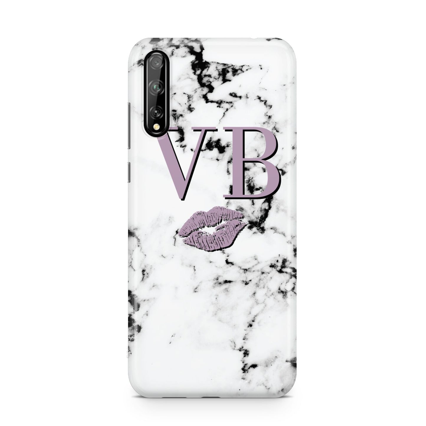 Personalised Lipstick Kiss Initials Marble Huawei Enjoy 10s Phone Case