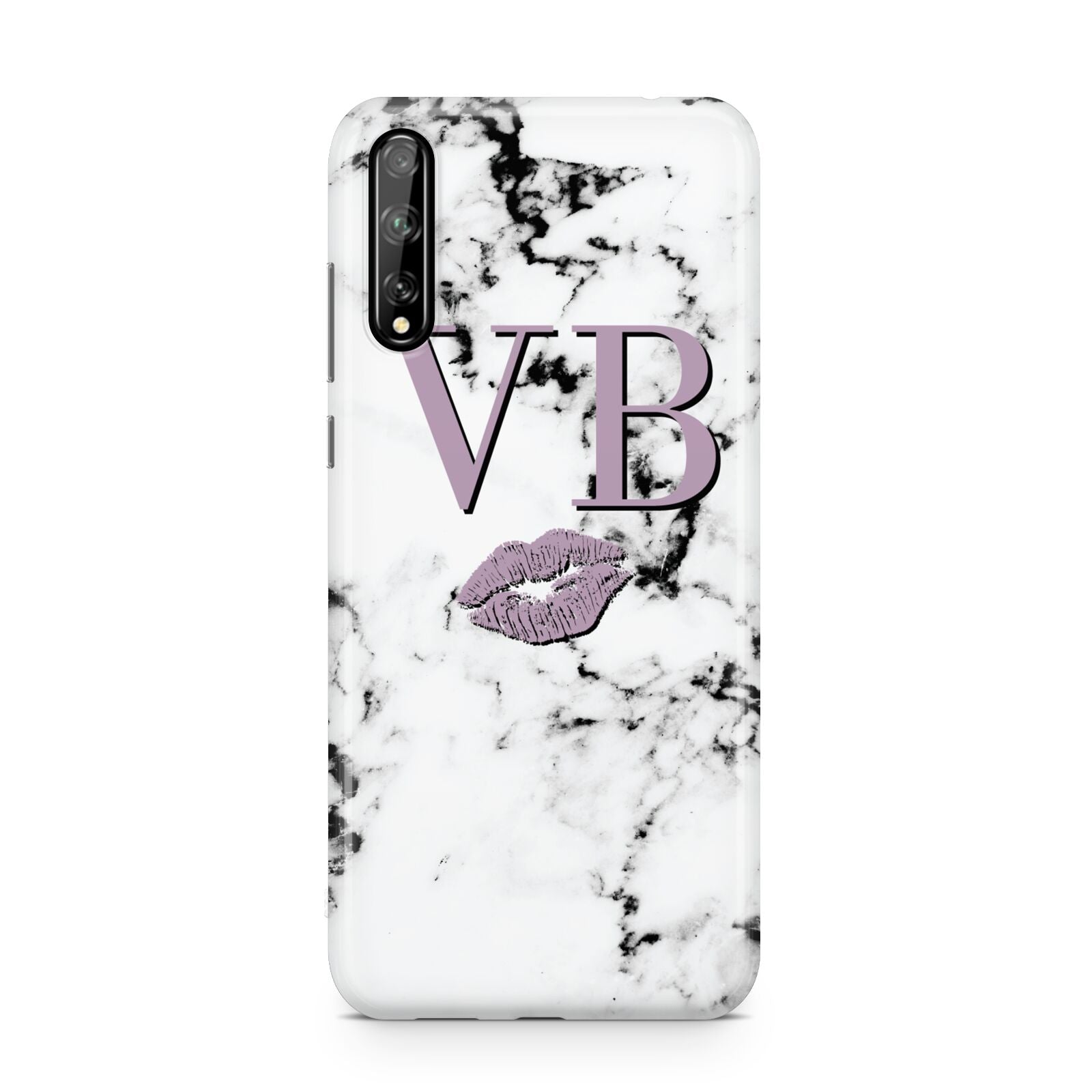 Personalised Lipstick Kiss Initials Marble Huawei Enjoy 10s Phone Case