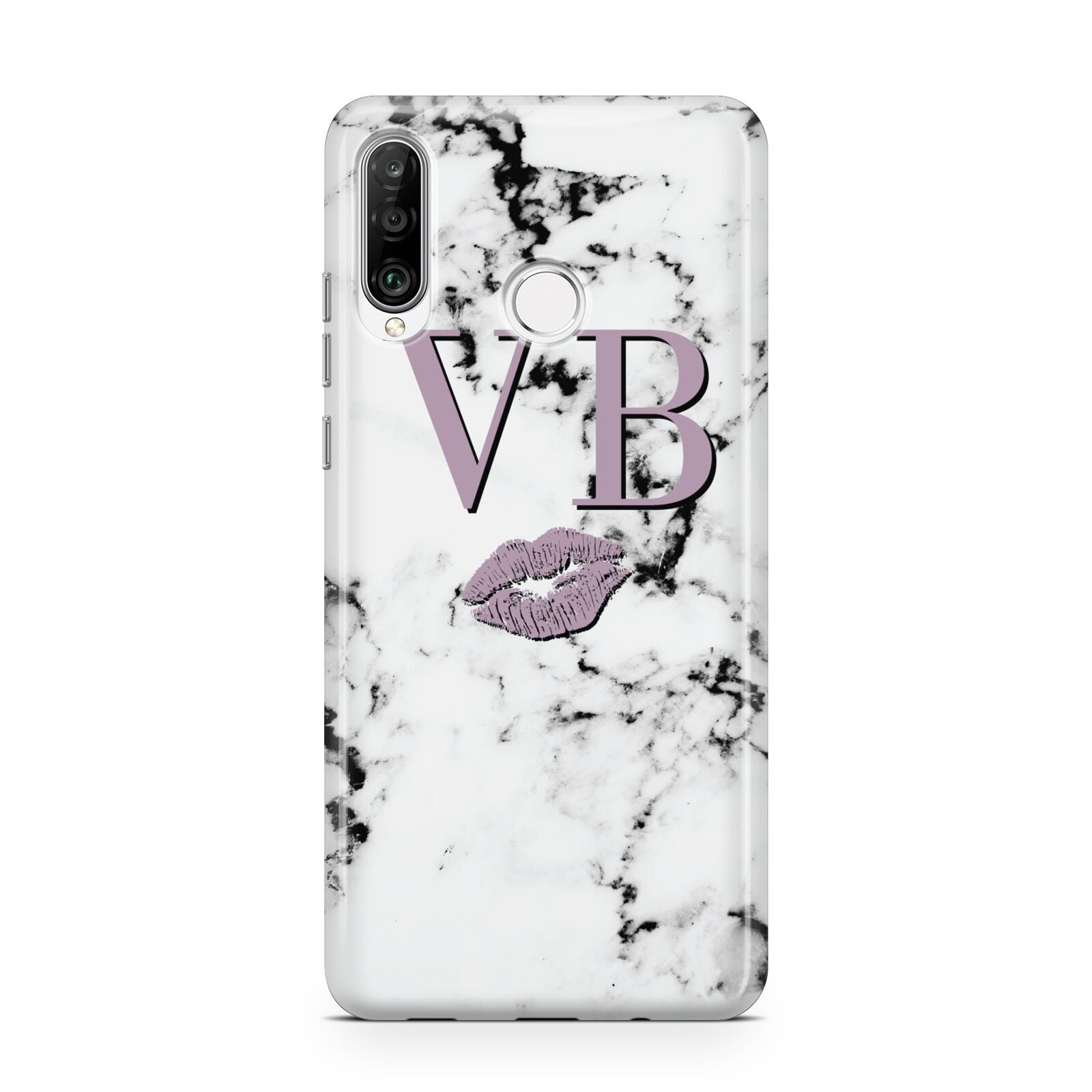 Personalised Lipstick Kiss Initials Marble Huawei P30 Lite Phone Case