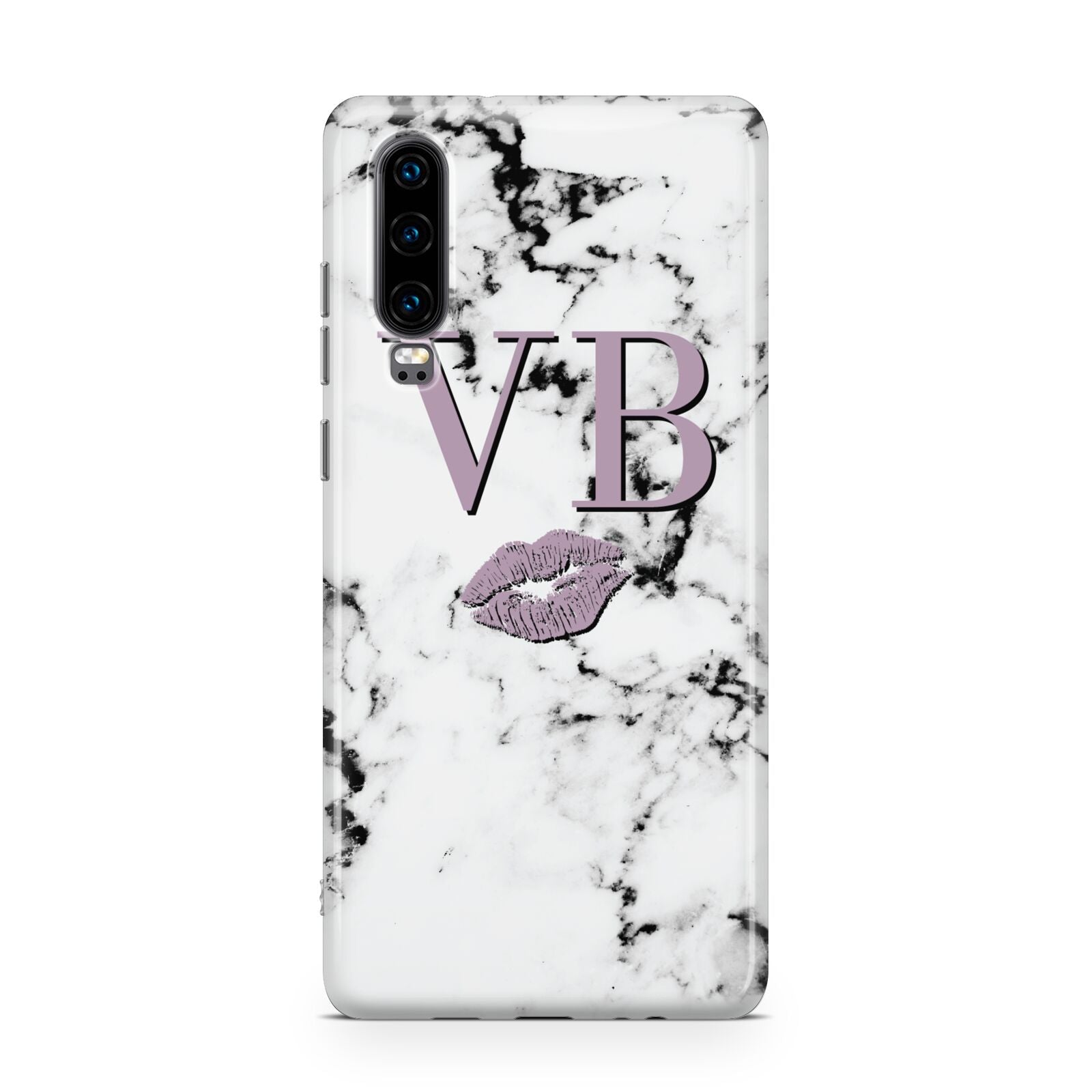 Personalised Lipstick Kiss Initials Marble Huawei P30 Phone Case