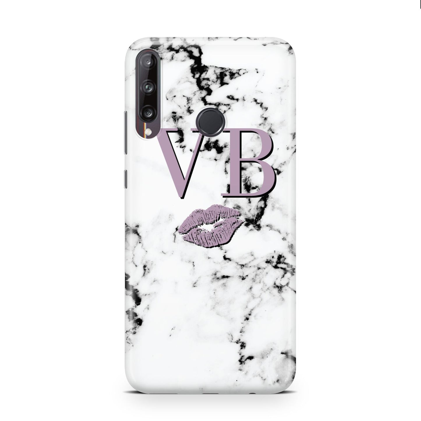 Personalised Lipstick Kiss Initials Marble Huawei P40 Lite E Phone Case