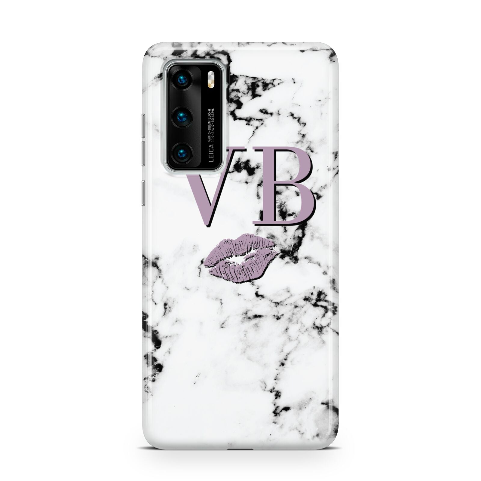 Personalised Lipstick Kiss Initials Marble Huawei P40 Phone Case