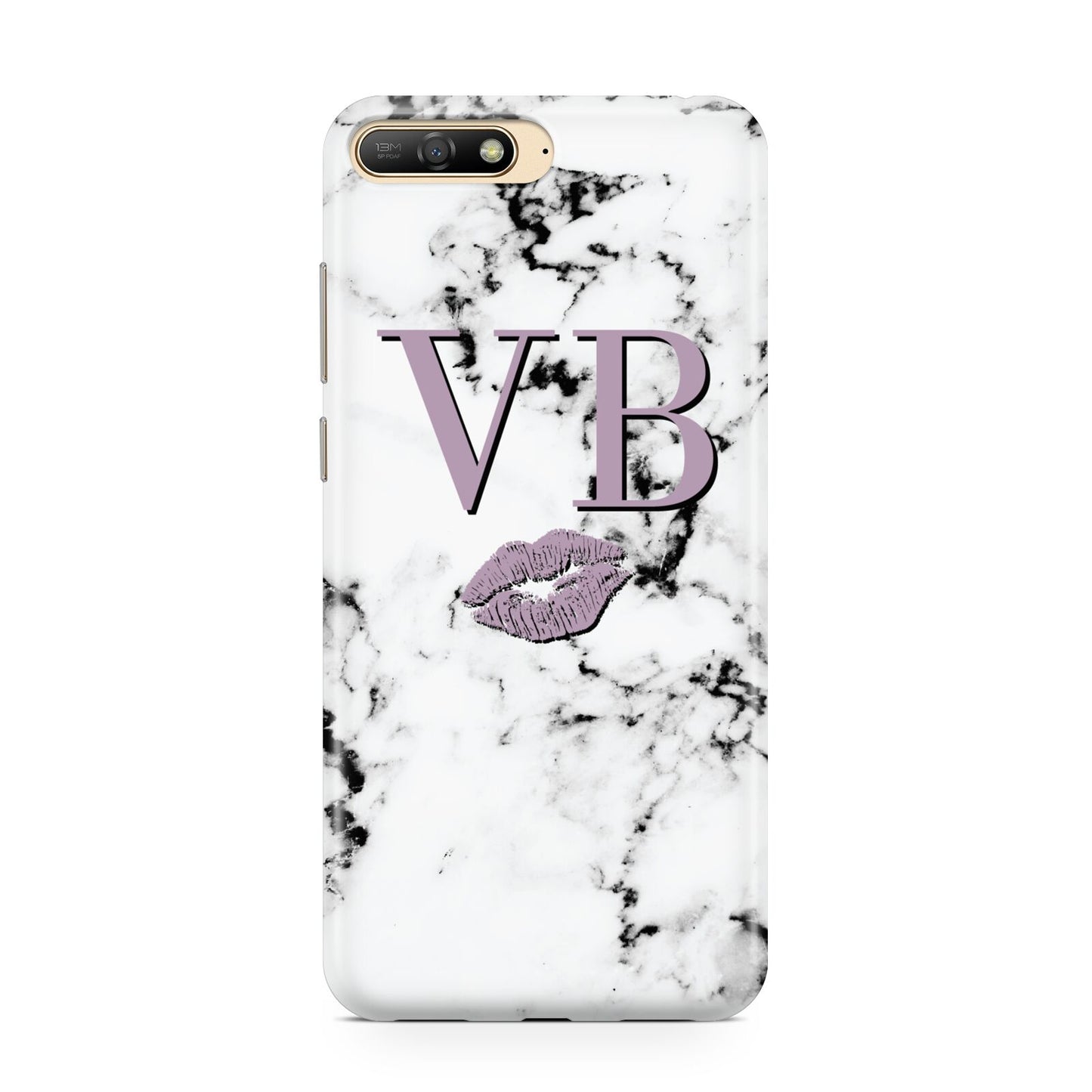 Personalised Lipstick Kiss Initials Marble Huawei Y6 2018