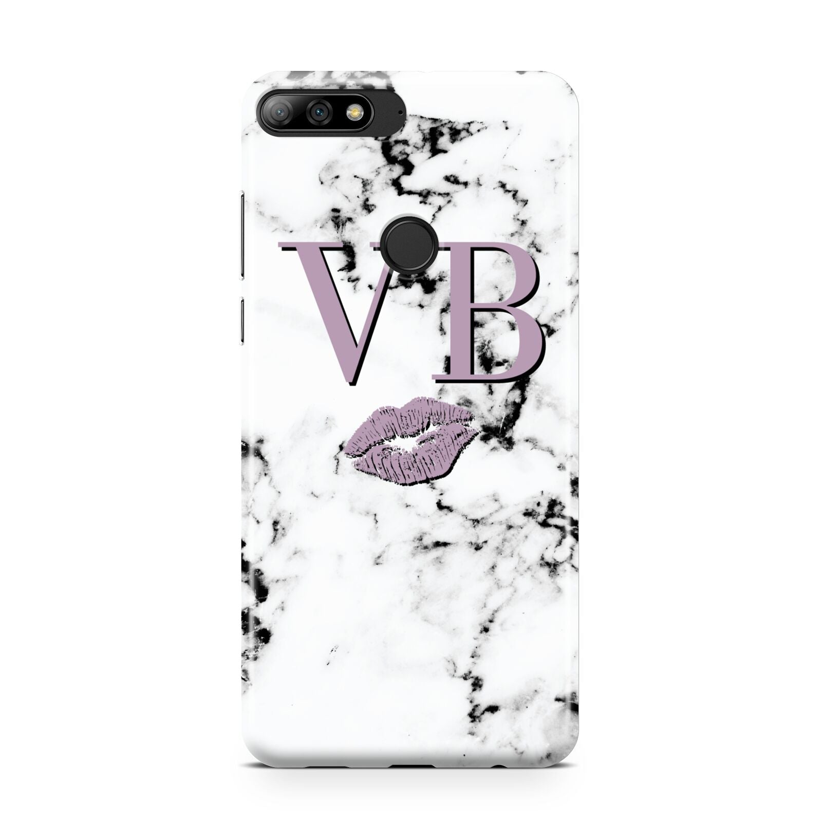 Personalised Lipstick Kiss Initials Marble Huawei Y7 2018