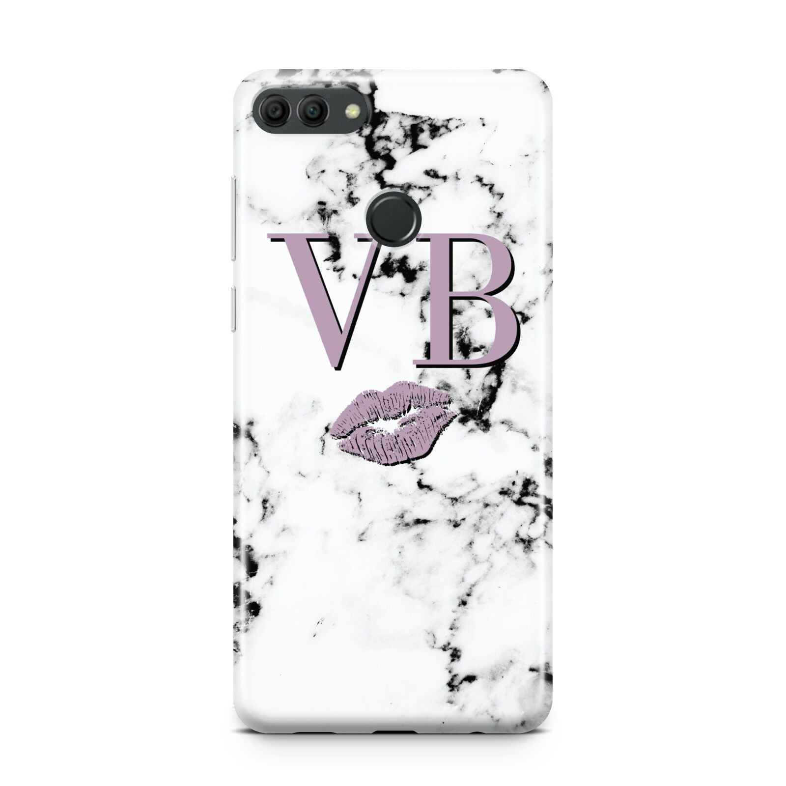 Personalised Lipstick Kiss Initials Marble Huawei Y9 2018