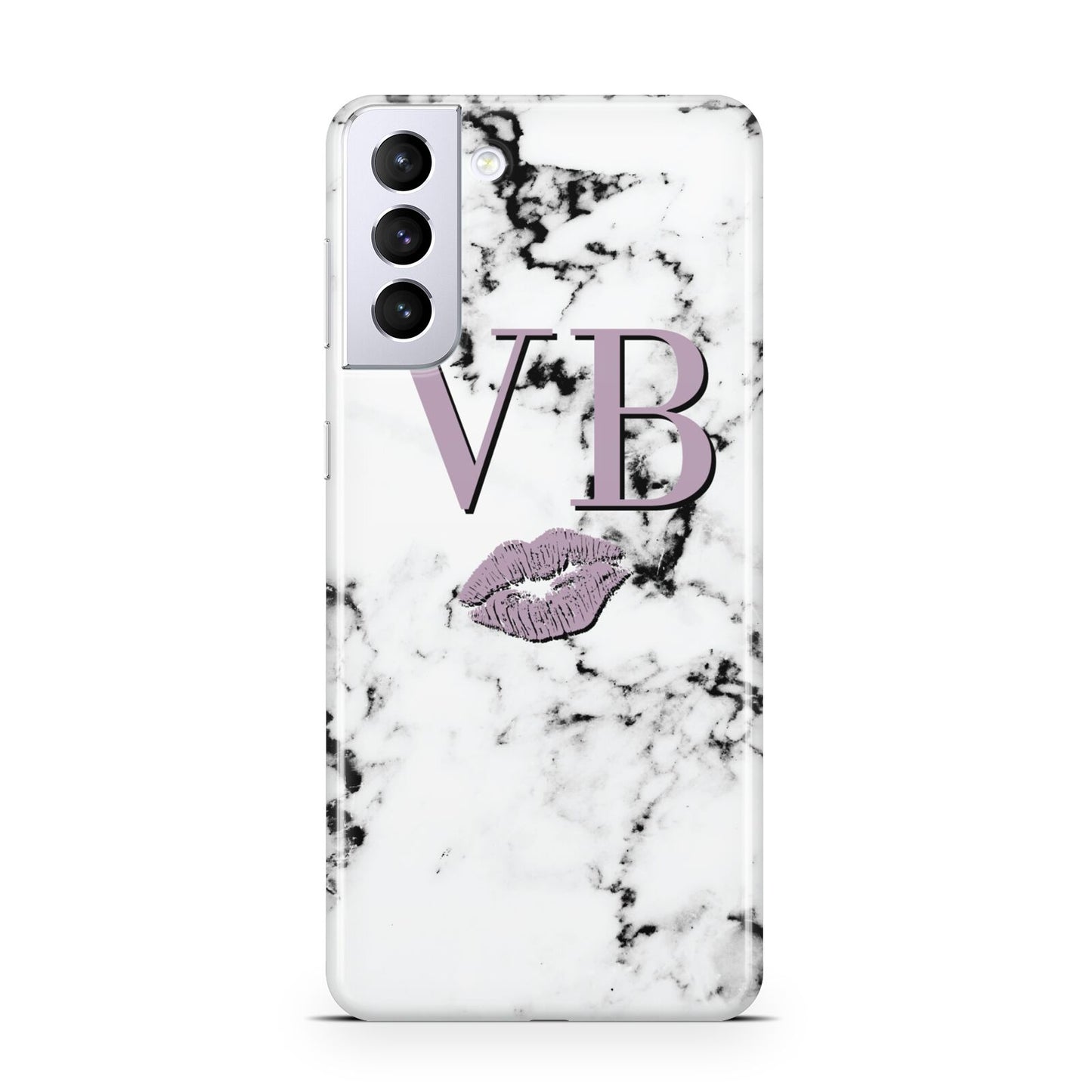 Personalised Lipstick Kiss Initials Marble Samsung S21 Plus Phone Case