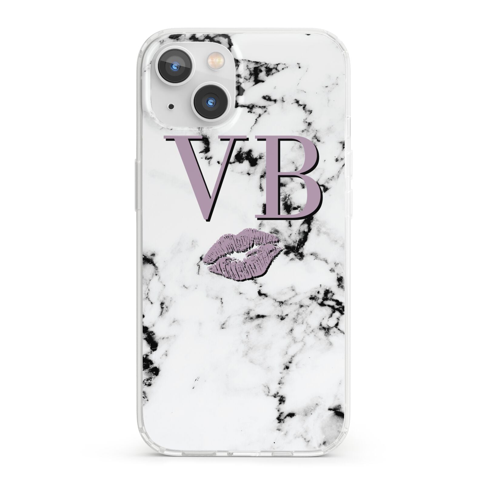 Personalised Lipstick Kiss Initials Marble iPhone 13 Clear Bumper Case