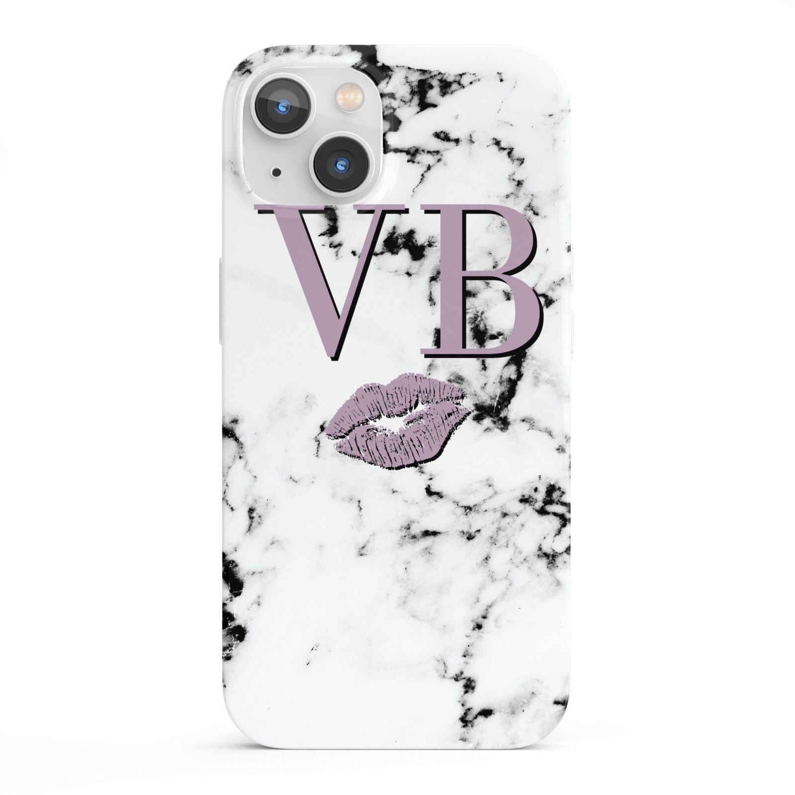 Personalised Lipstick Kiss Initials Marble iPhone 13 Full Wrap 3D Snap Case