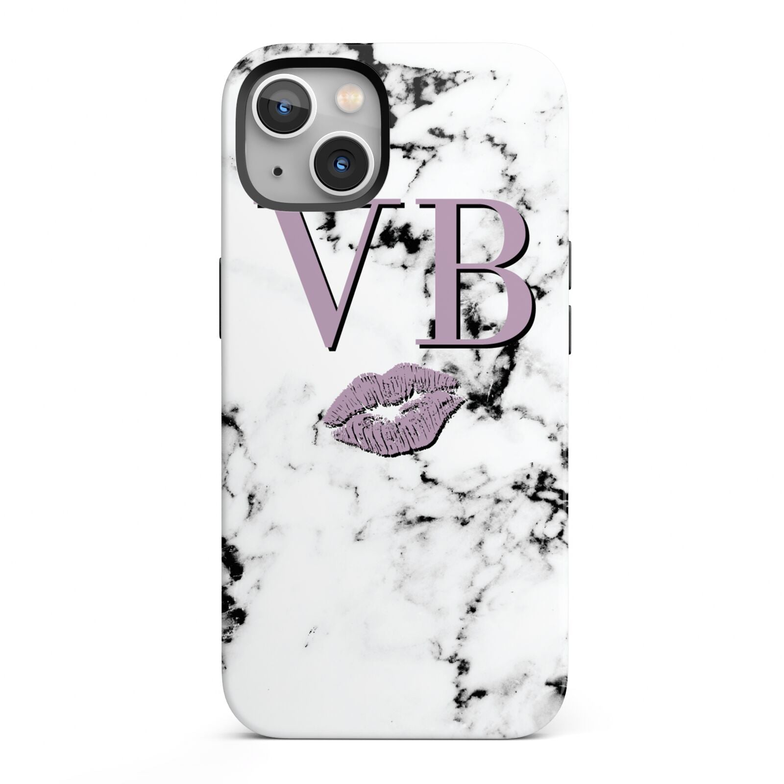 Personalised Lipstick Kiss Initials Marble iPhone 13 Full Wrap 3D Tough Case