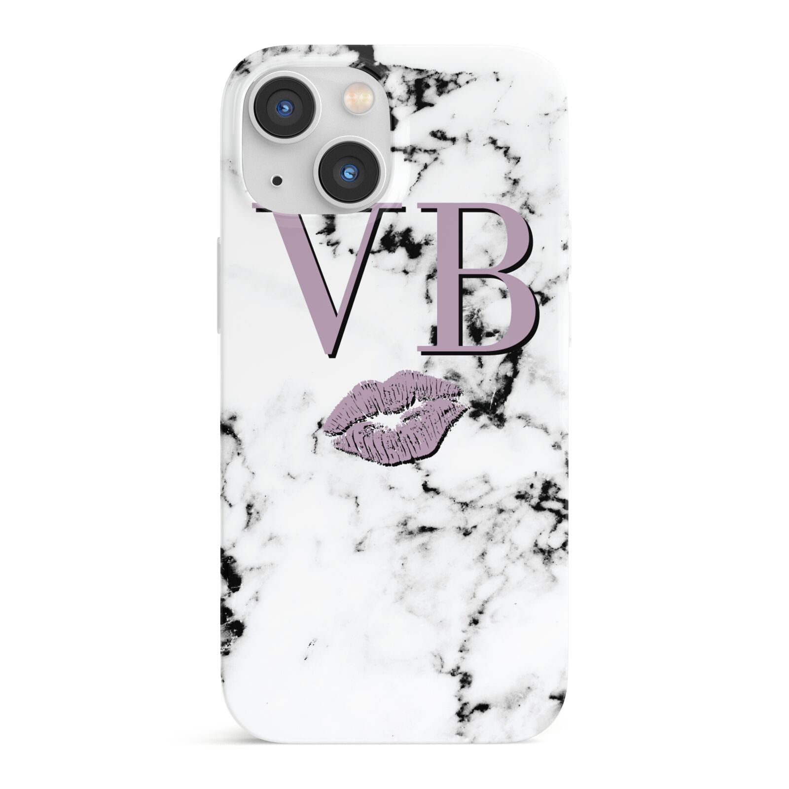 Personalised Lipstick Kiss Initials Marble iPhone 13 Mini Full Wrap 3D Snap Case