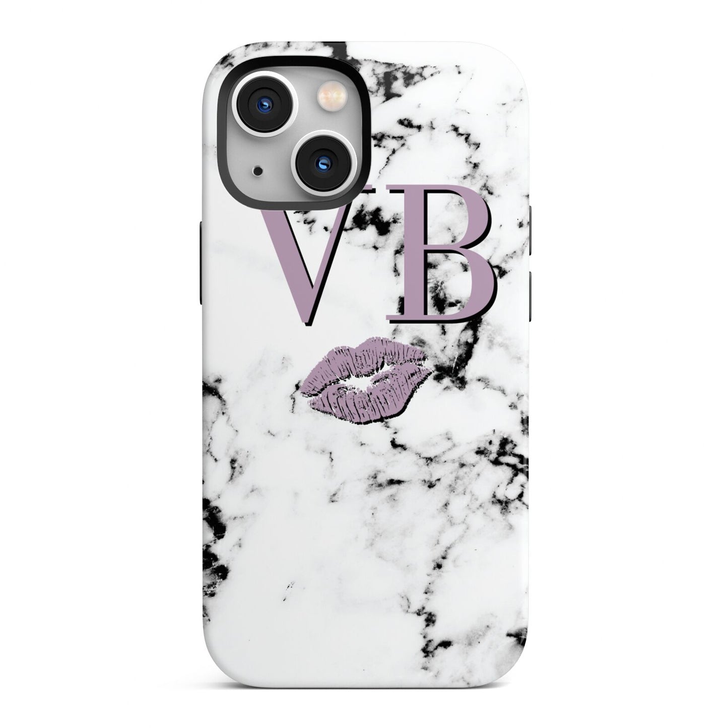 Personalised Lipstick Kiss Initials Marble iPhone 13 Mini Full Wrap 3D Tough Case