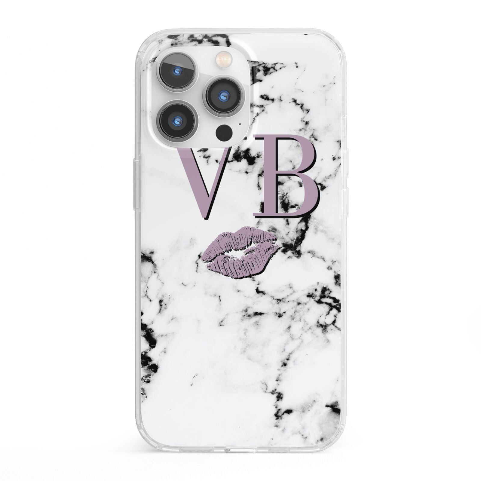 Personalised Lipstick Kiss Initials Marble iPhone 13 Pro Clear Bumper Case