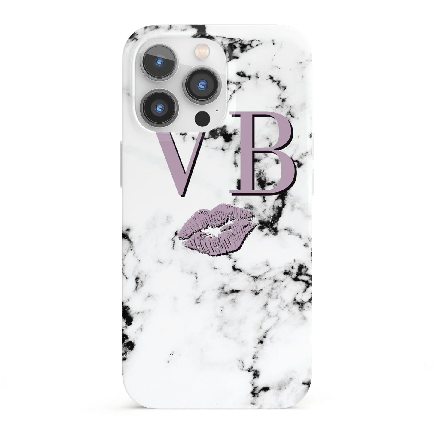 Personalised Lipstick Kiss Initials Marble iPhone 13 Pro Full Wrap 3D Snap Case