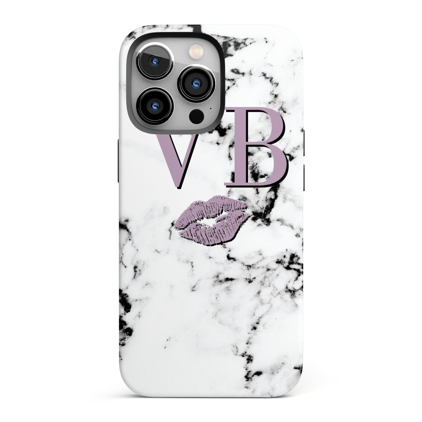 Personalised Lipstick Kiss Initials Marble iPhone 13 Pro Full Wrap 3D Tough Case