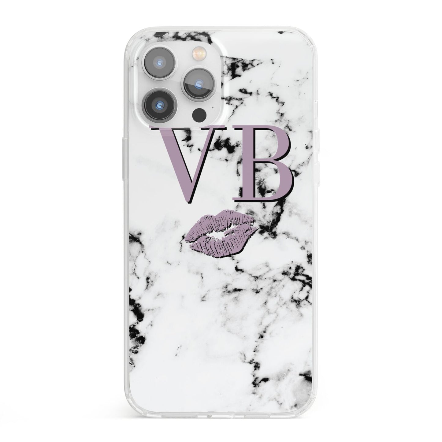 Personalised Lipstick Kiss Initials Marble iPhone 13 Pro Max Clear Bumper Case