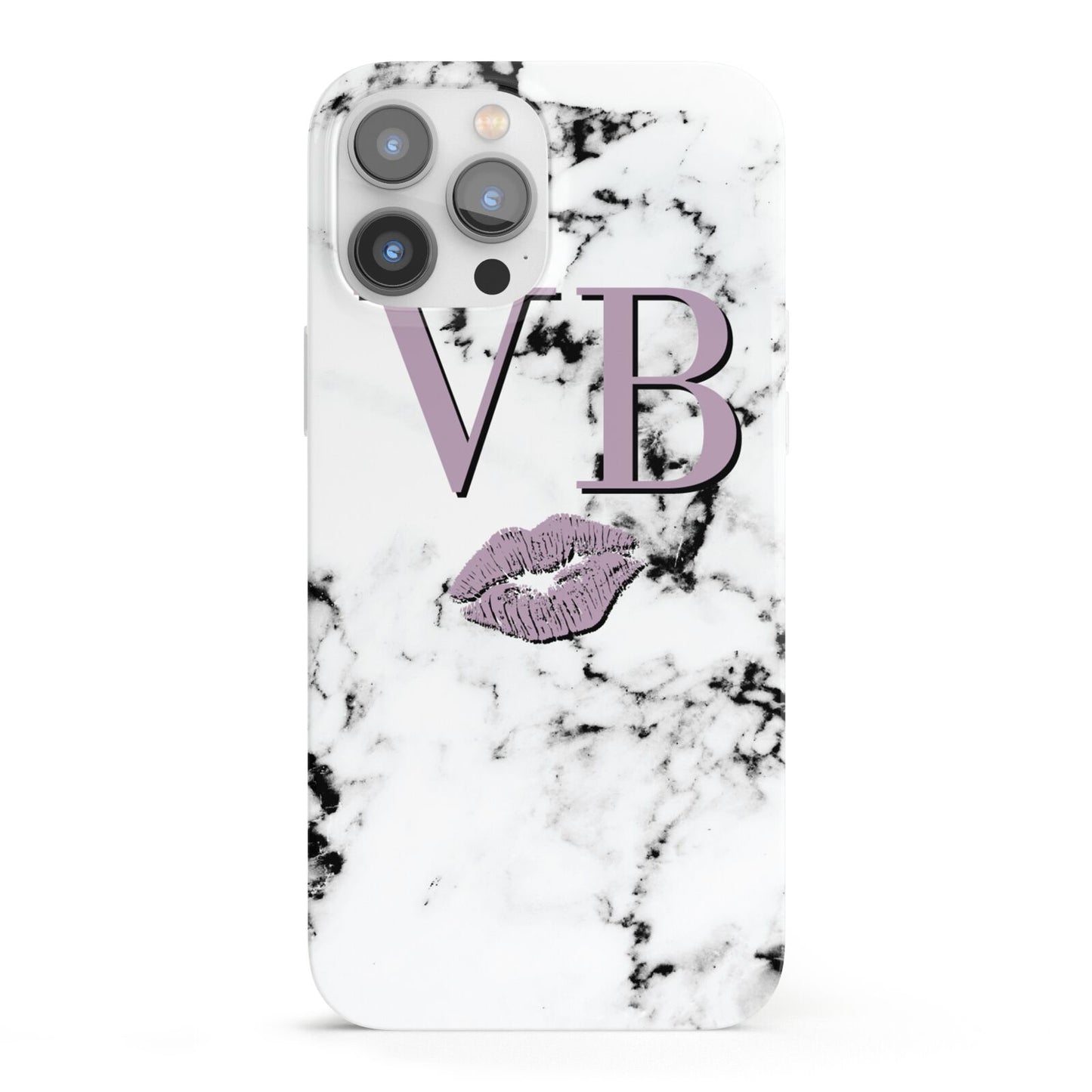 Personalised Lipstick Kiss Initials Marble iPhone 13 Pro Max Full Wrap 3D Snap Case