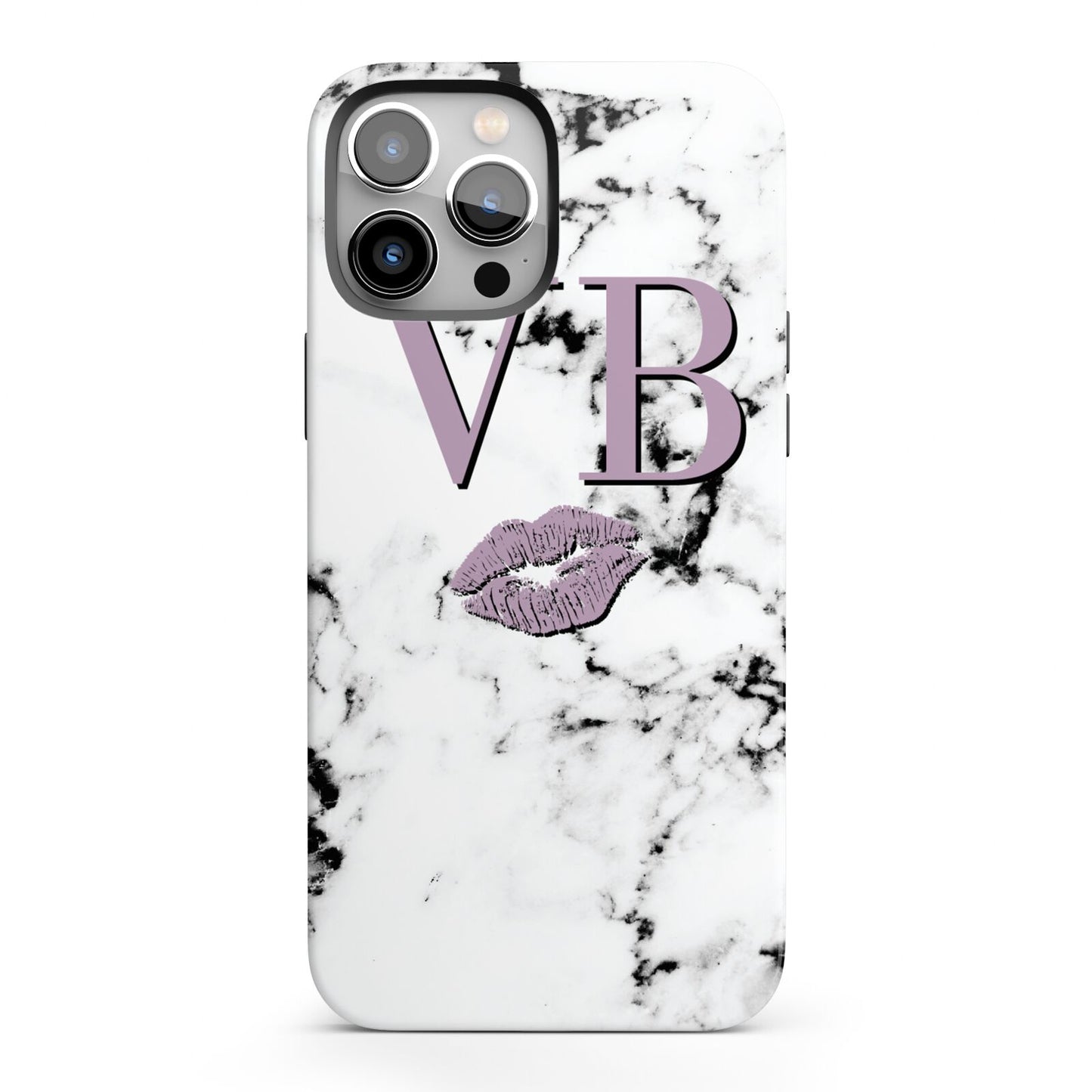 Personalised Lipstick Kiss Initials Marble iPhone 13 Pro Max Full Wrap 3D Tough Case